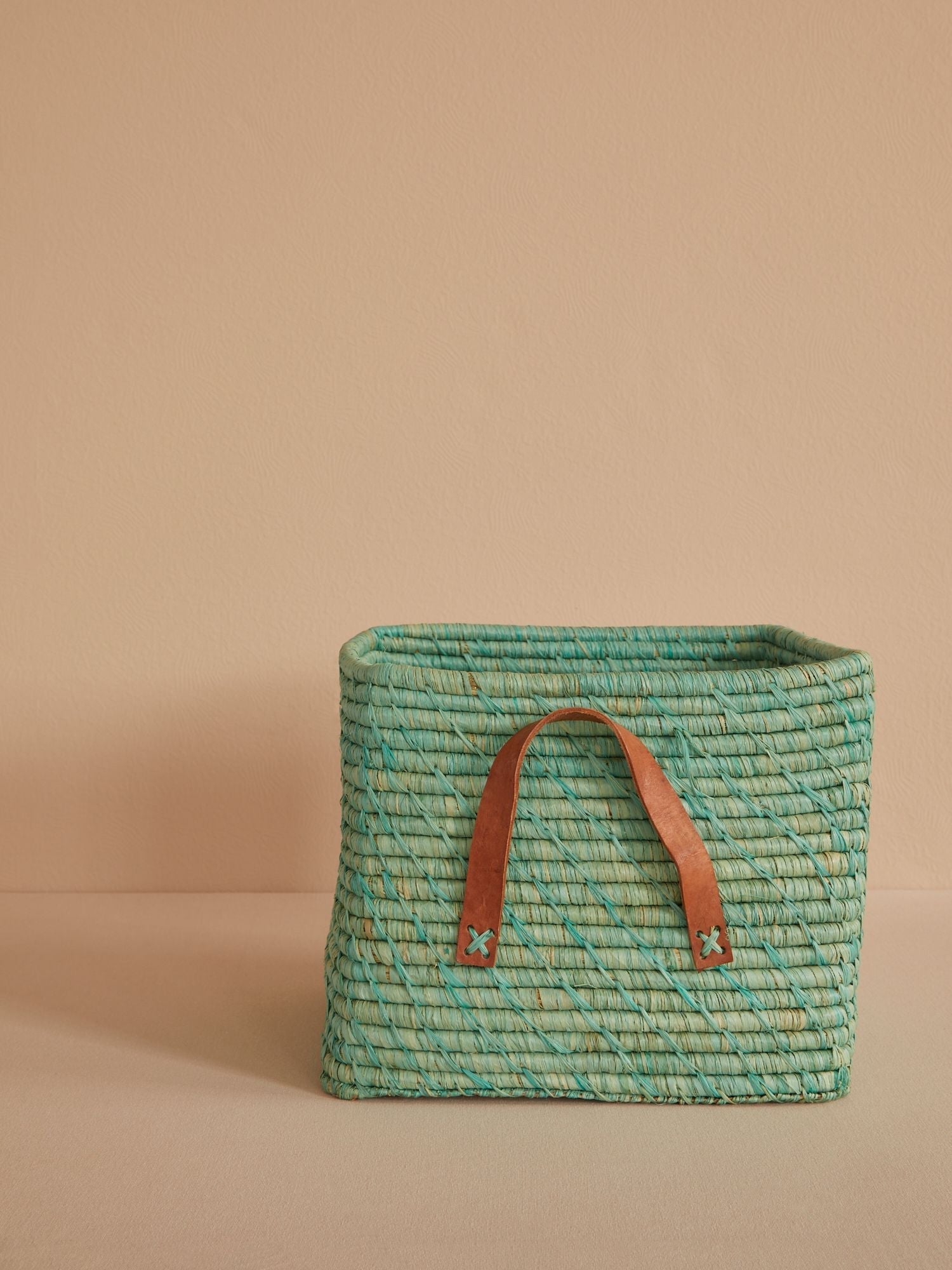 Square Raffia Basket - Mint
