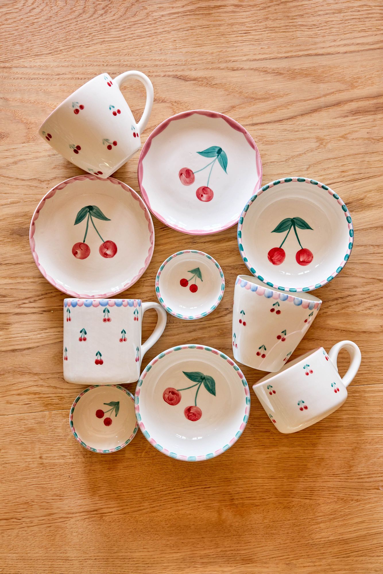 Ceramic Jumbo Cup with Hand-painted Cherries - 14.2 oz
