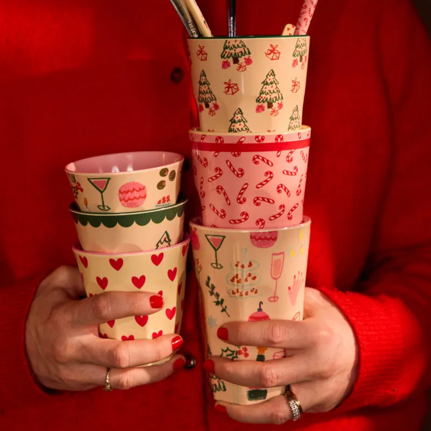 Melamine Cup with Candy Cane Print – Tall – 13.5 fl oz Please note: this piece ships within 2 weeks.