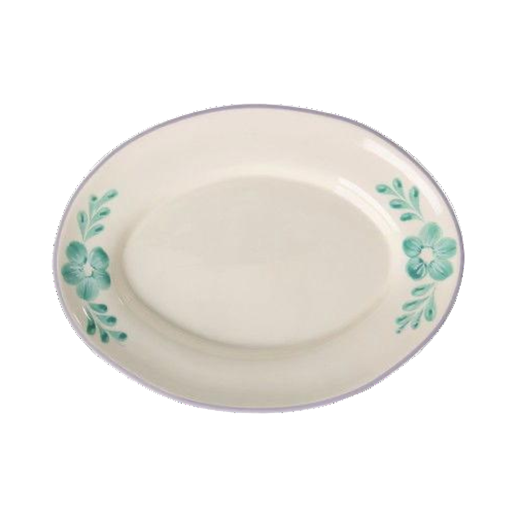 Ceramic Serving Platter with Hand-painted Green Flower Vine - Large