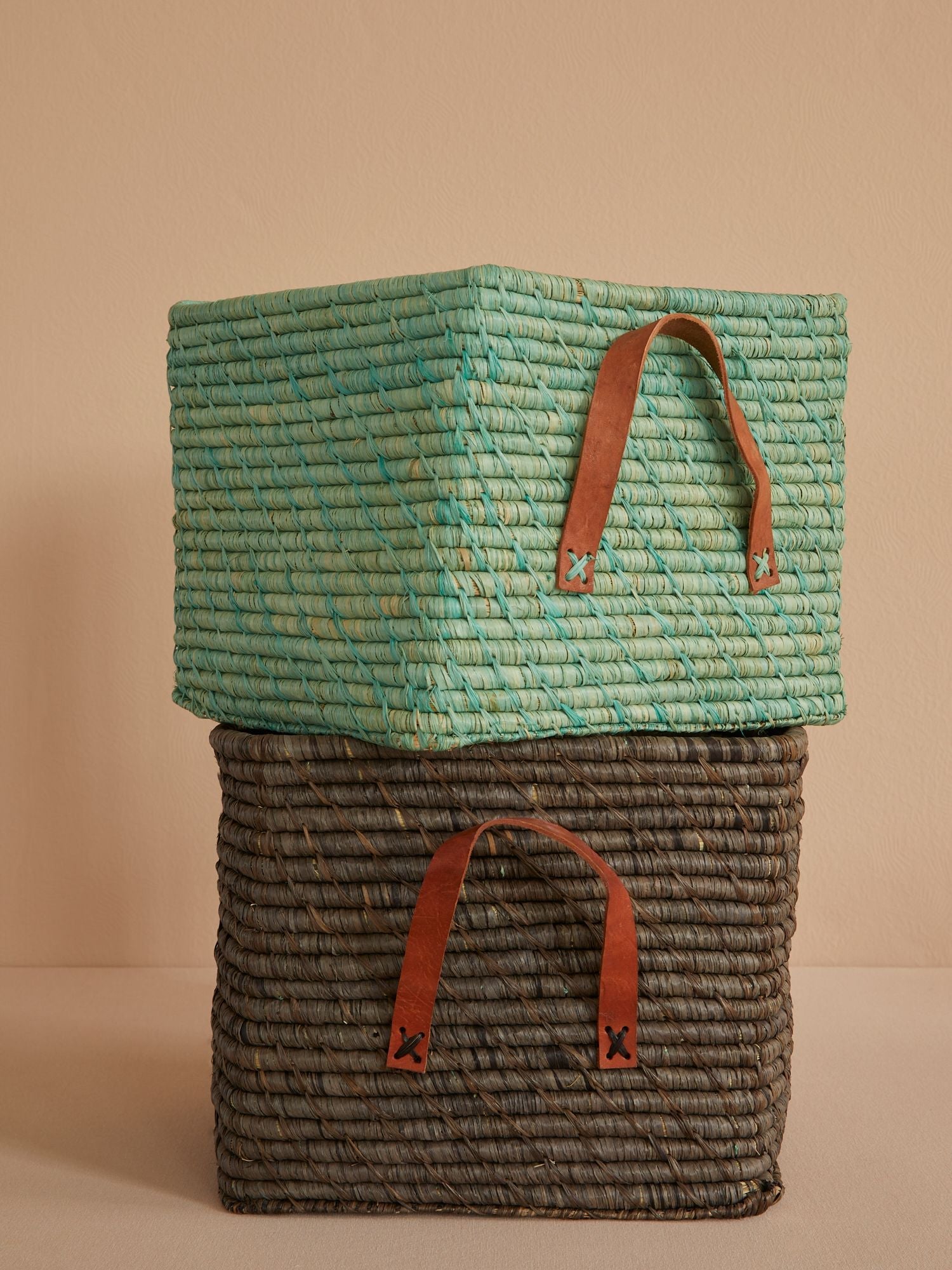 Square Raffia Basket - Mint