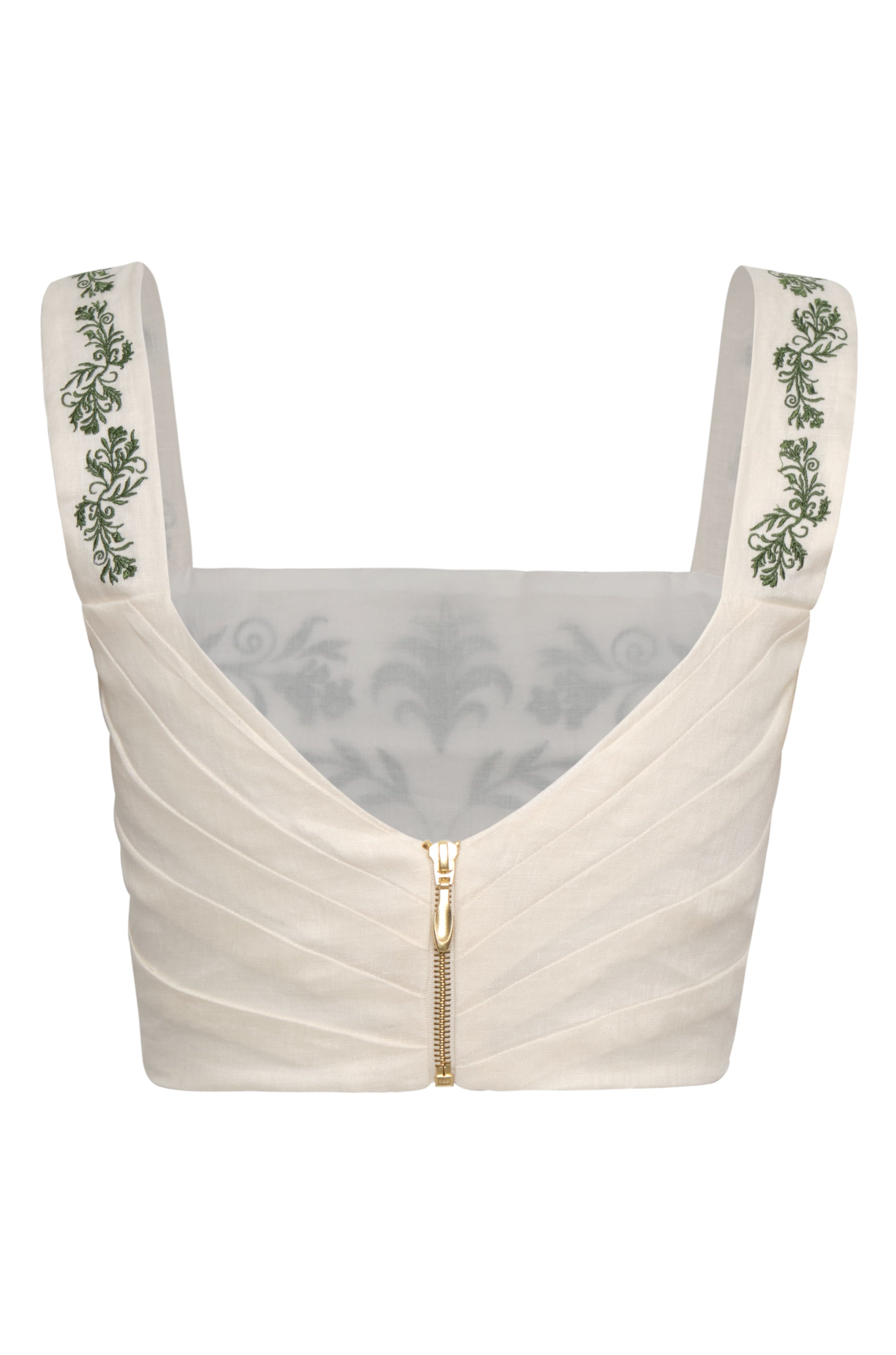 Marimba Embroidered Linen Top / Ivory Green Buganvilias