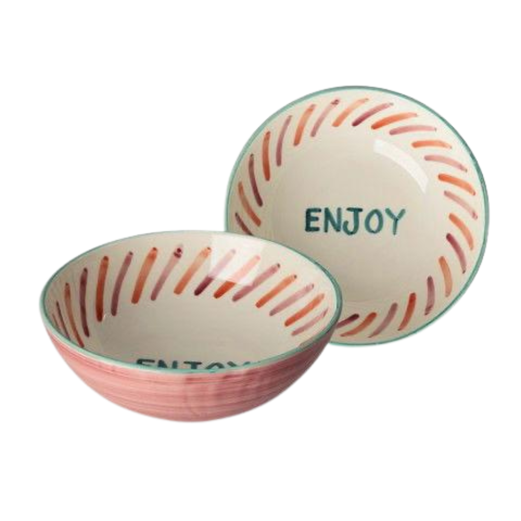 Ceramic Salad Bowl with Hand-painted ENJOY - Large - 27.73 oz