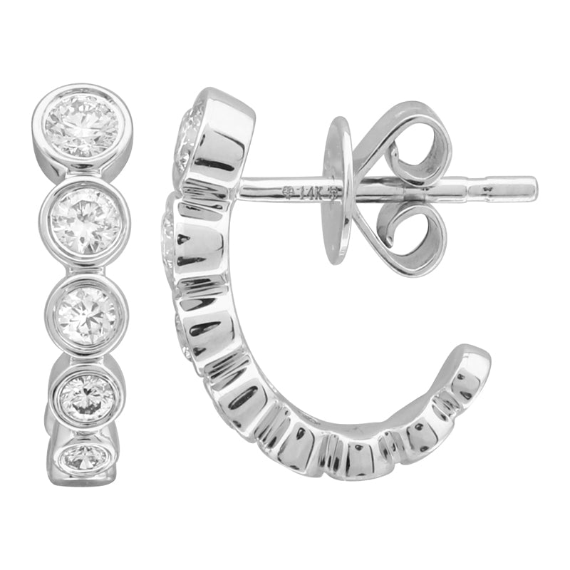 Gold Diamond Bezel Half Hoop Earring