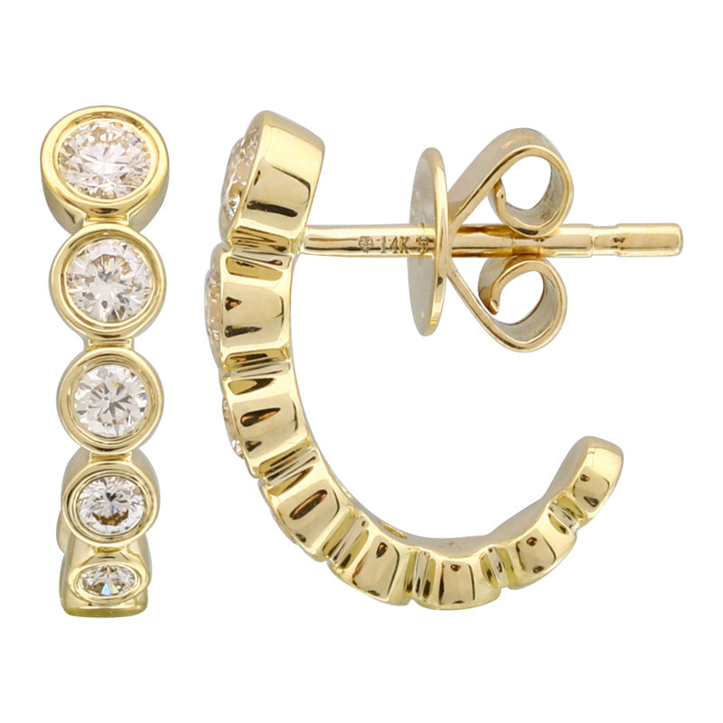 Gold Diamond Bezel Half Hoop Earring
