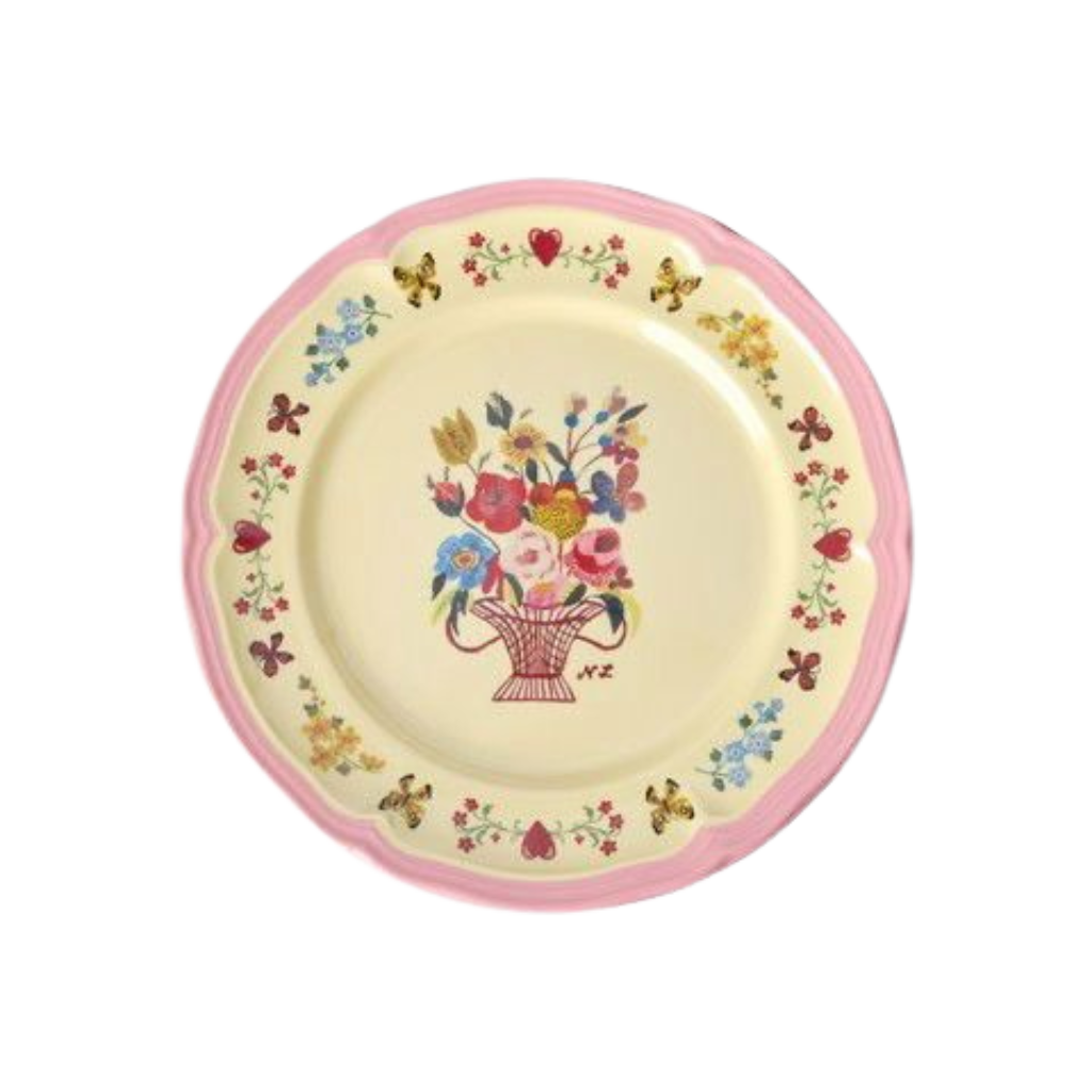 Melamine Vintage Side Plate with Nathalie Lété Print - Pink
