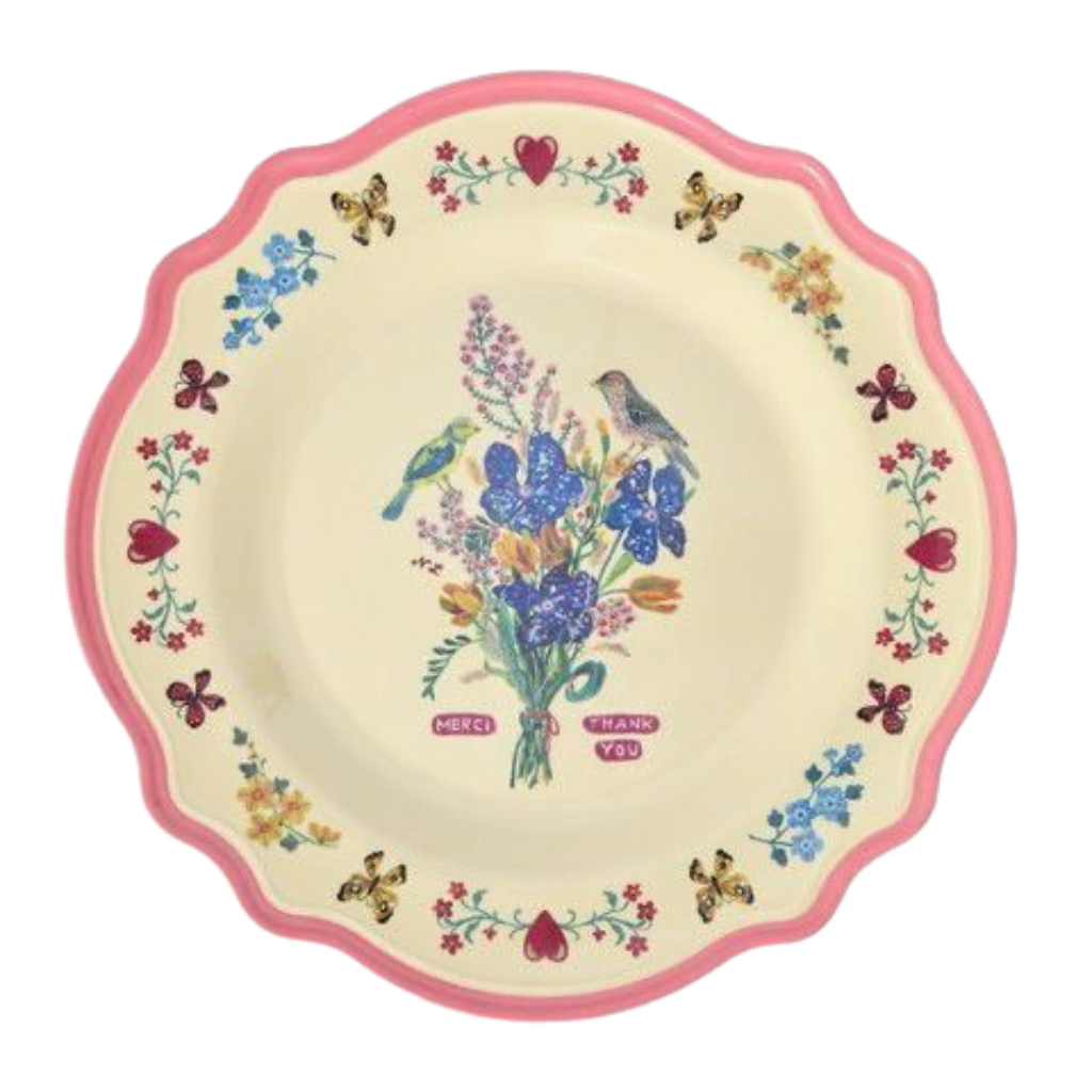 Melamine Vintage Dinner Plate with Nathalie Lété  Print - Neon Pink