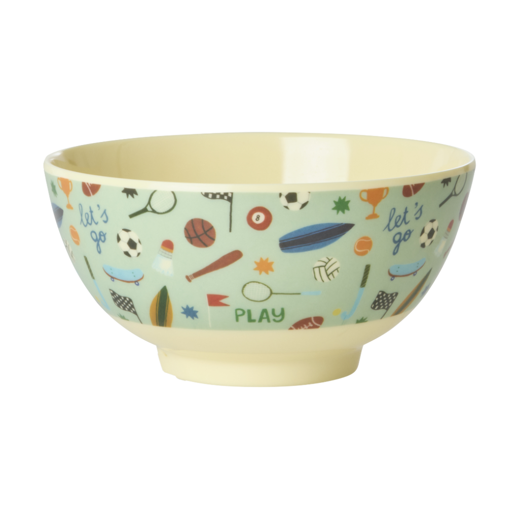 Medium Kids Bowl - Soft Green - Sports Print