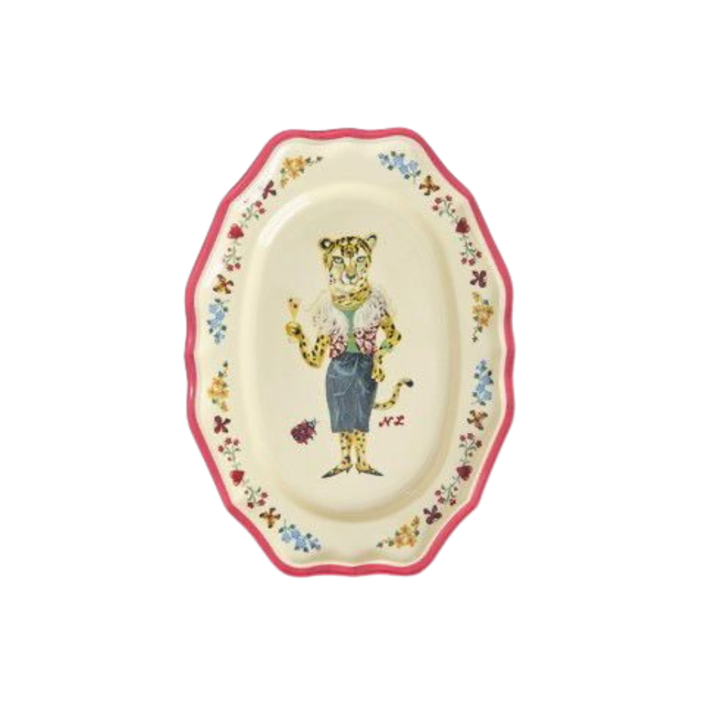 Melamine Vintage Serving Dish with Nathalie Lété Print - Red - Small