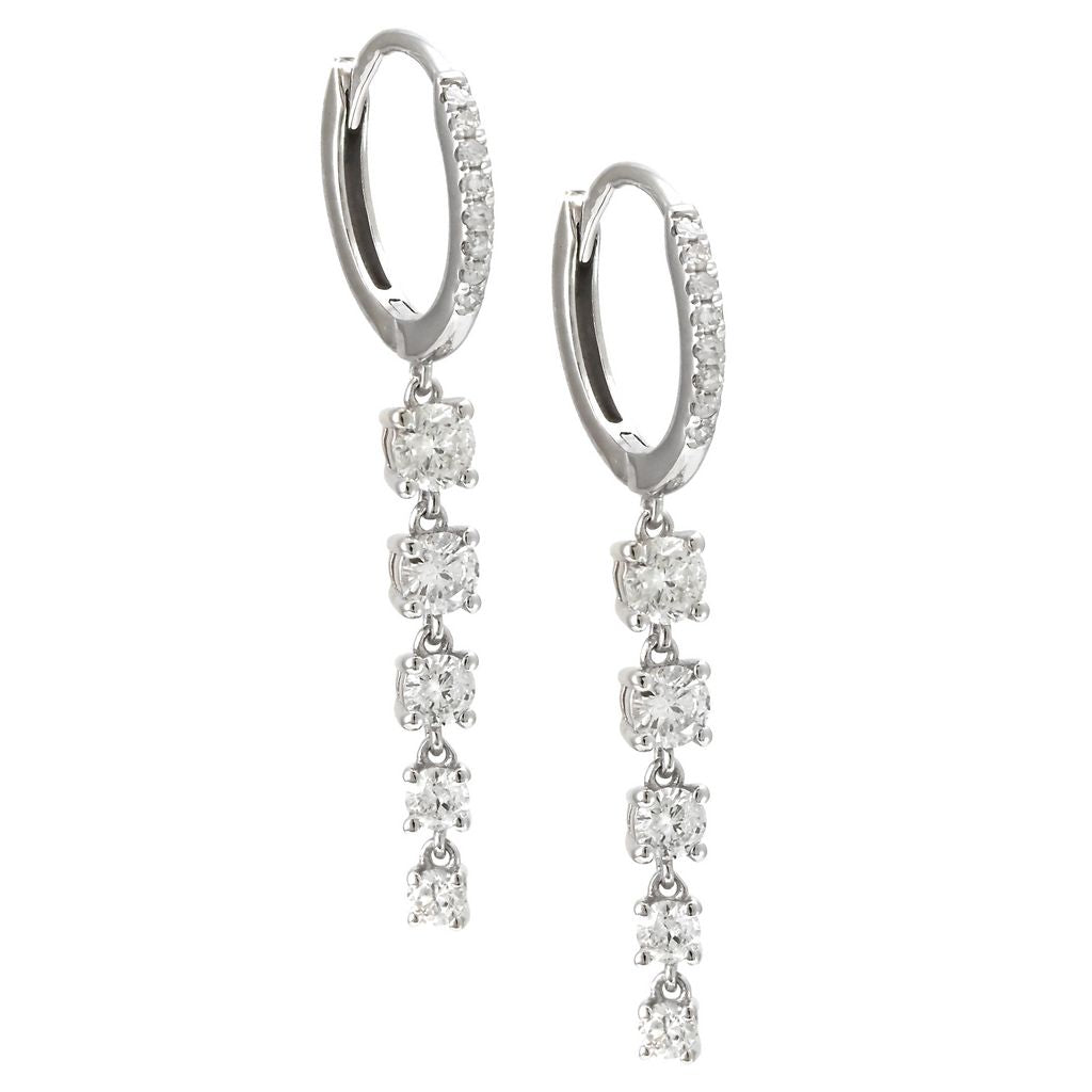 Gold Five Graduated Prong Diamond Hoop Earrings