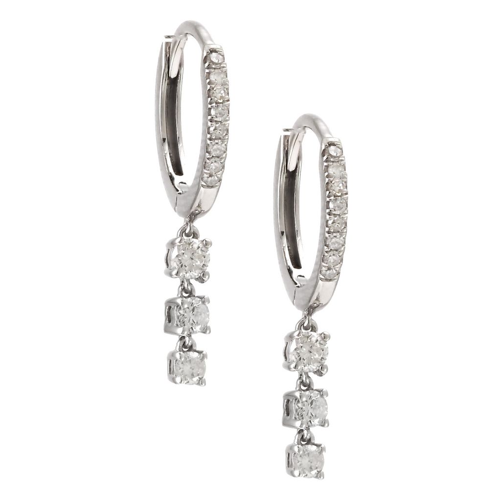 Gold Diamond Graduated Triple Drop Hoop Earring