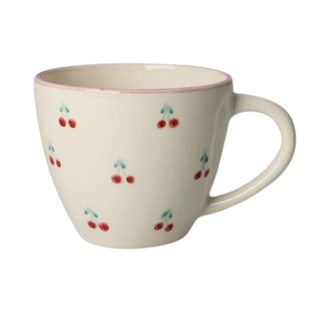 Ceramic Jumbo Cup with Hand-painted Cherries - 14.2 oz