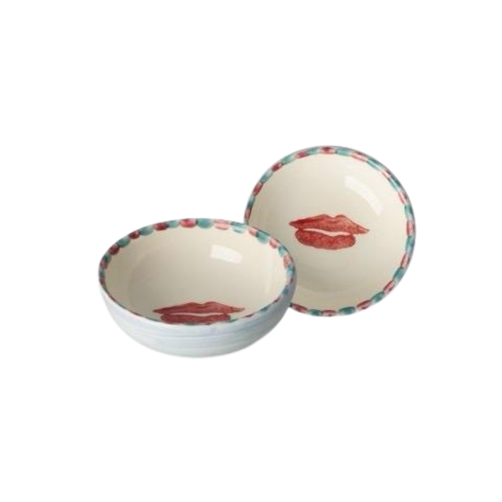 Ceramic Dipping Bowl with Hand-painted Lips - Small - 3.38 oz