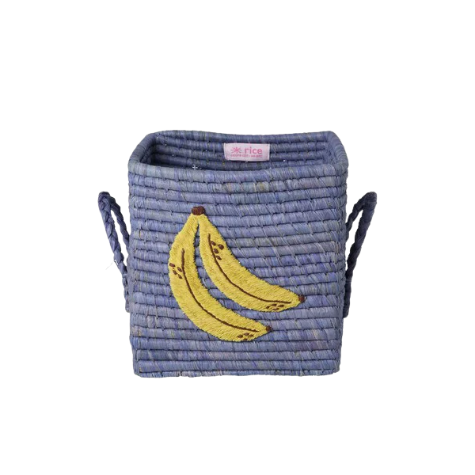 Small Square Raffia Basket - Blue - Banana  Please note: this piece ships within 2 weeks.