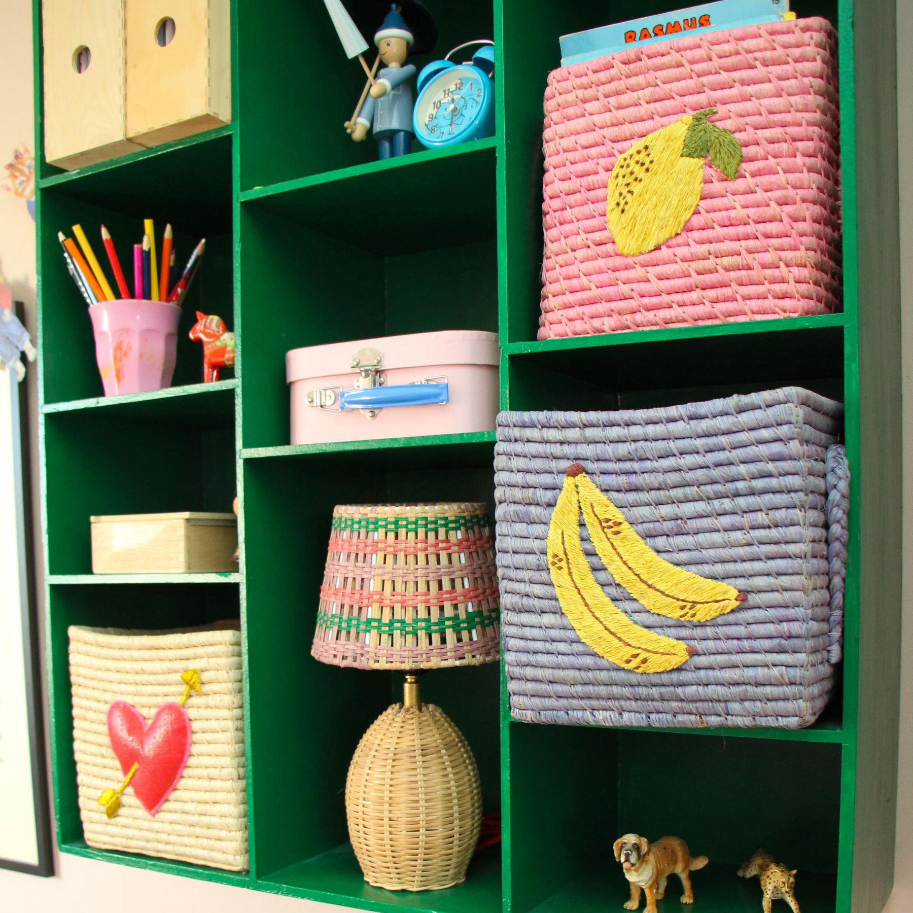 Small Square Raffia Basket - Blue - Banana  Please note: this piece ships within 2 weeks.