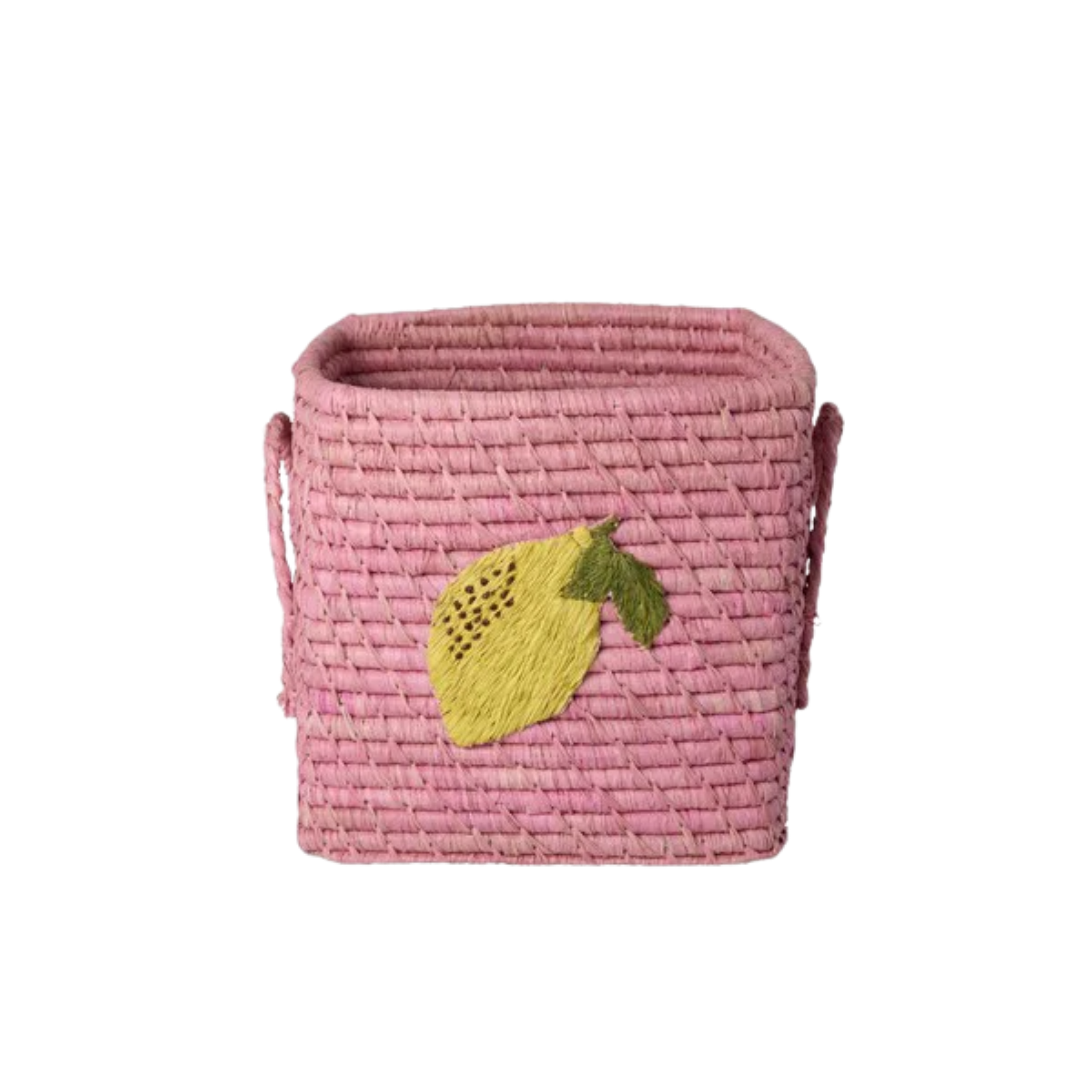 Small Square Raffia Basket - Rose - Lemon Please note: this piece ships within 2 weeks.