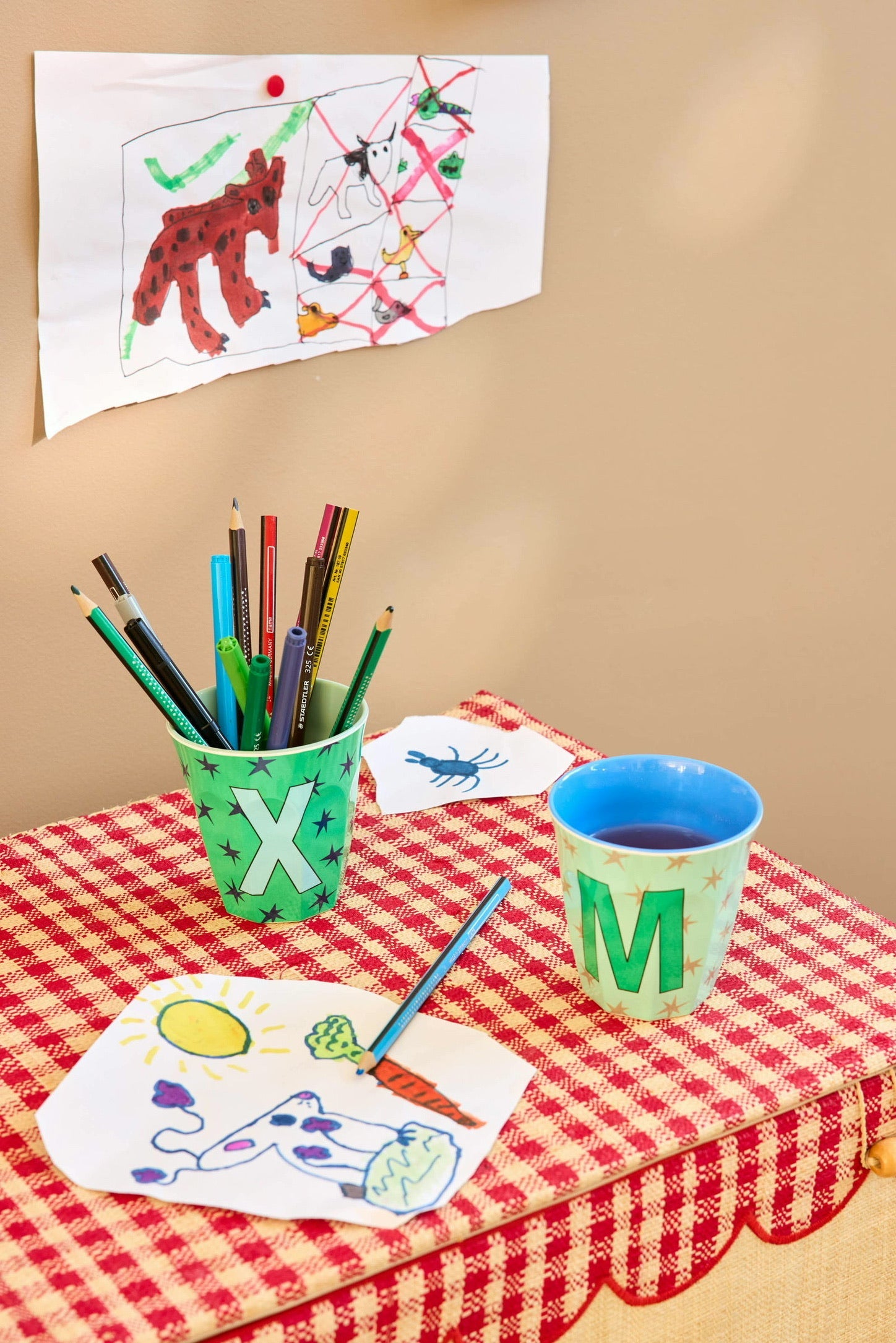 Melamine Full Alphabet - Stripes - 3 x Each Letter - Bluish Colors - Medium - 8.45 oz