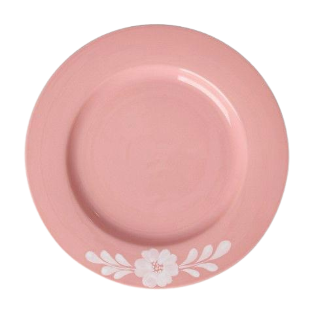 Ceramic Dinner Plate with Hand-painted White Flower Vine