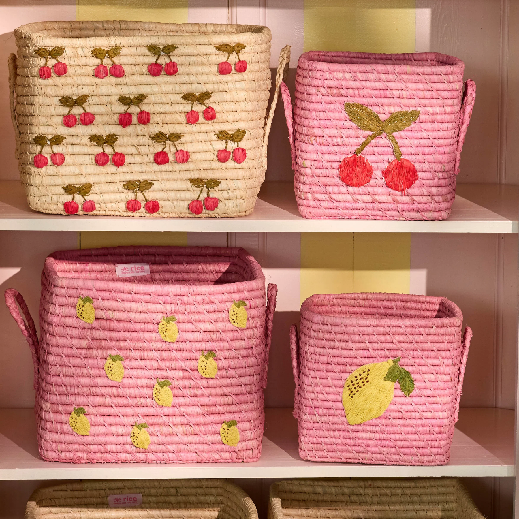 Small Square Raffia Basket - Rose - Lemon Please note: this piece ships within 2 weeks.