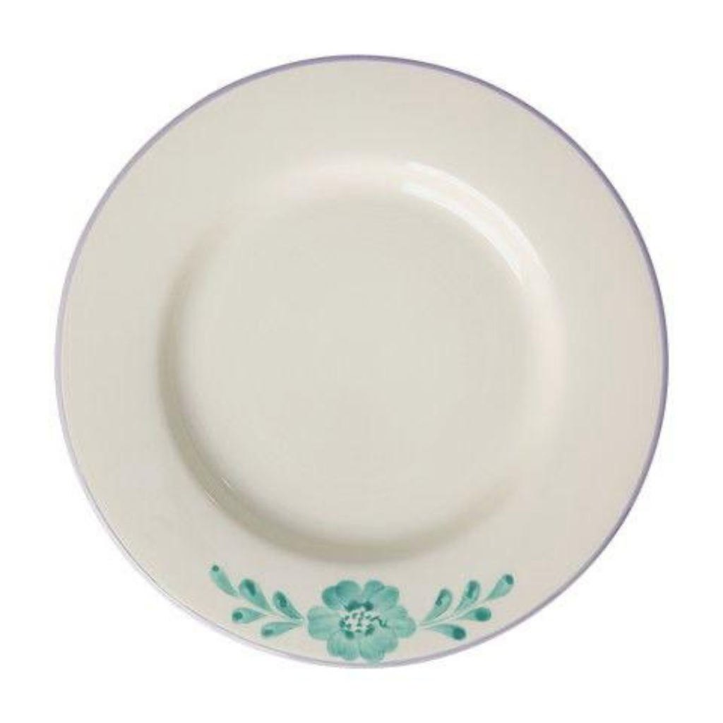 Ceramic Dinner Plate with Hand-painted Green Flower Vine