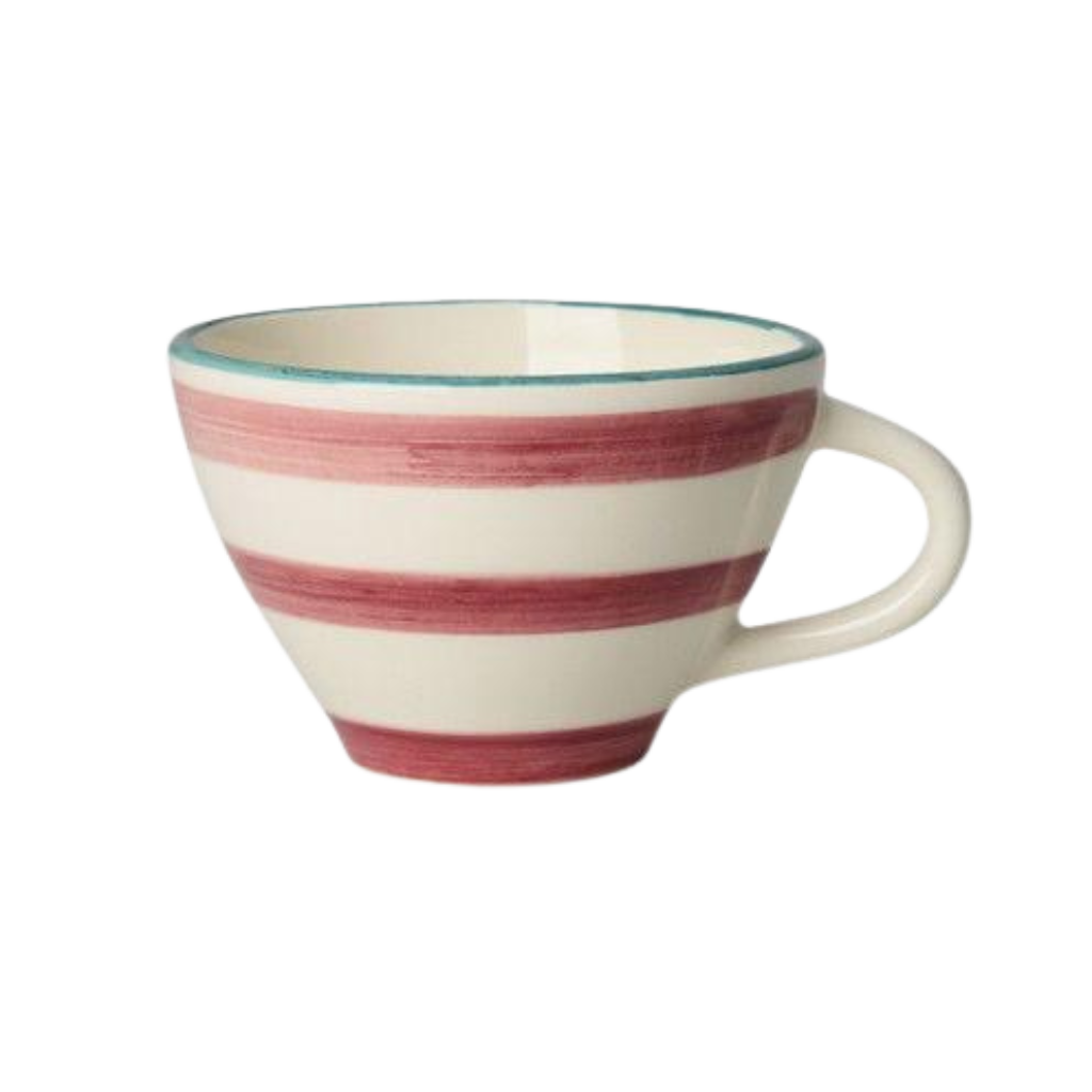 Ceramic Tea Cup with Hand-painted Pink Horizontal Stripes - 5.07 oz