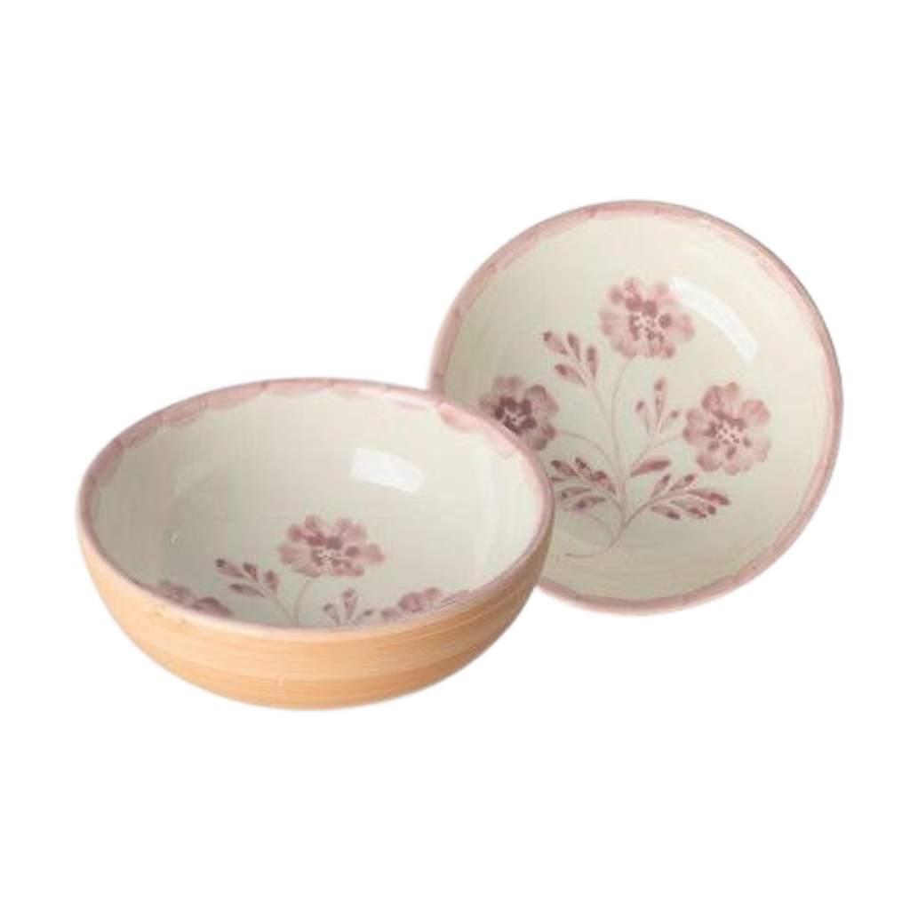Ceramic Bowl with Hand-painted Pink Flowers - Orange - 10.14 oz