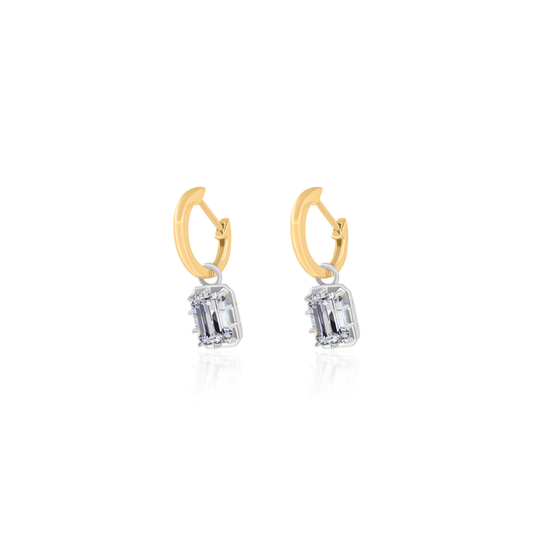 Gold Lab Diamond Emerald White Rhodium Drop Earring