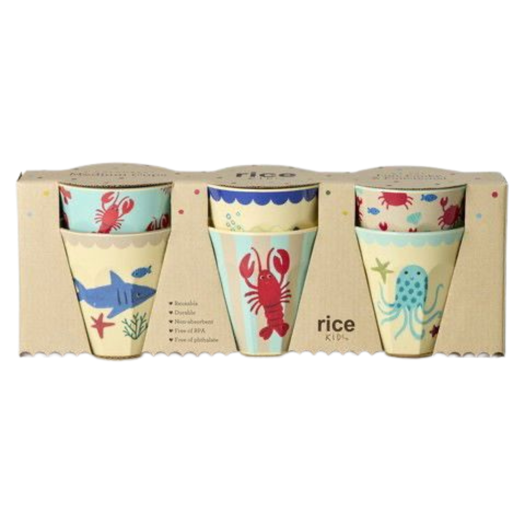 Melamine Cups with Blue Ocean Prints - Medium - 6 Pack - 8.45 oz