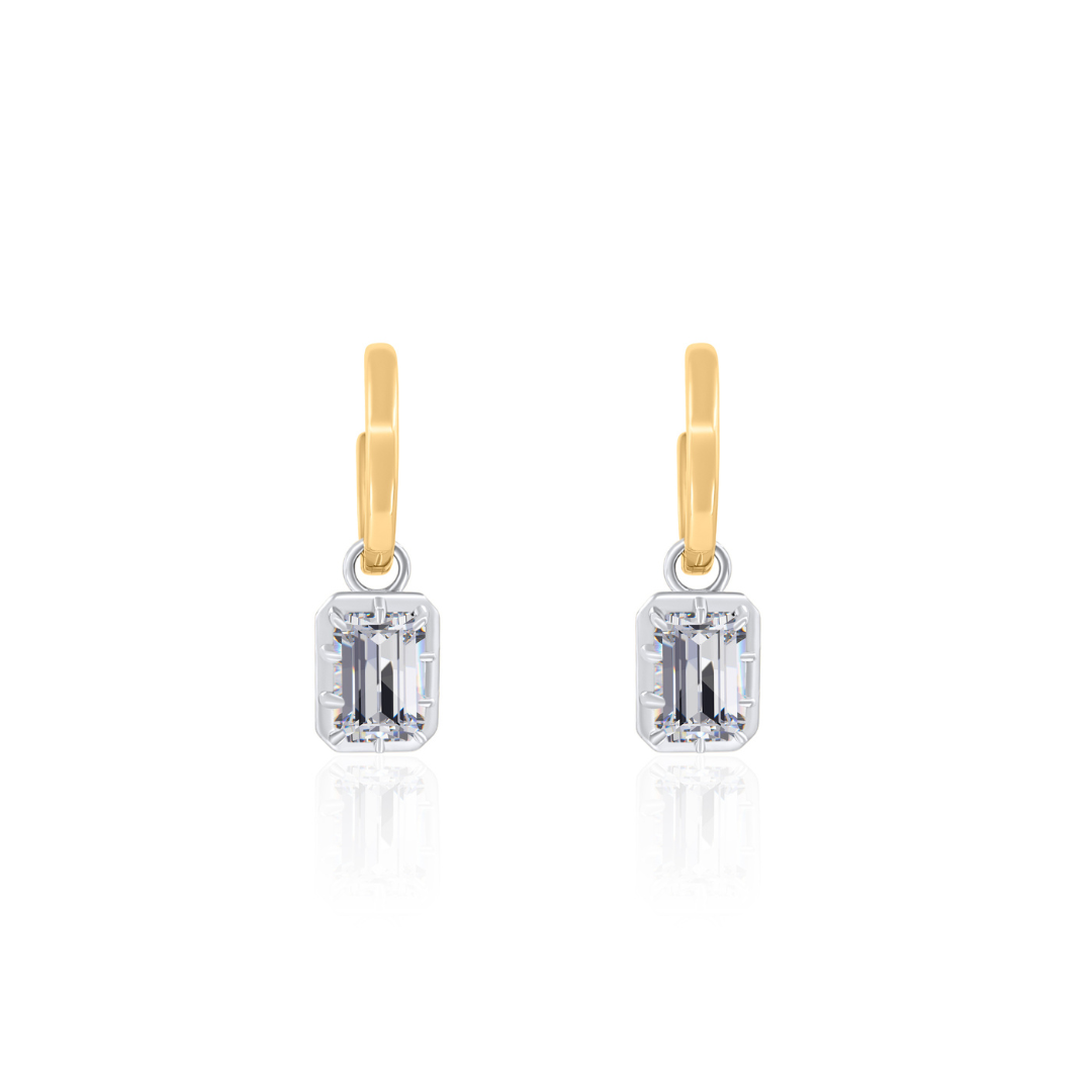 Gold Lab Diamond Emerald White Rhodium Drop Earring