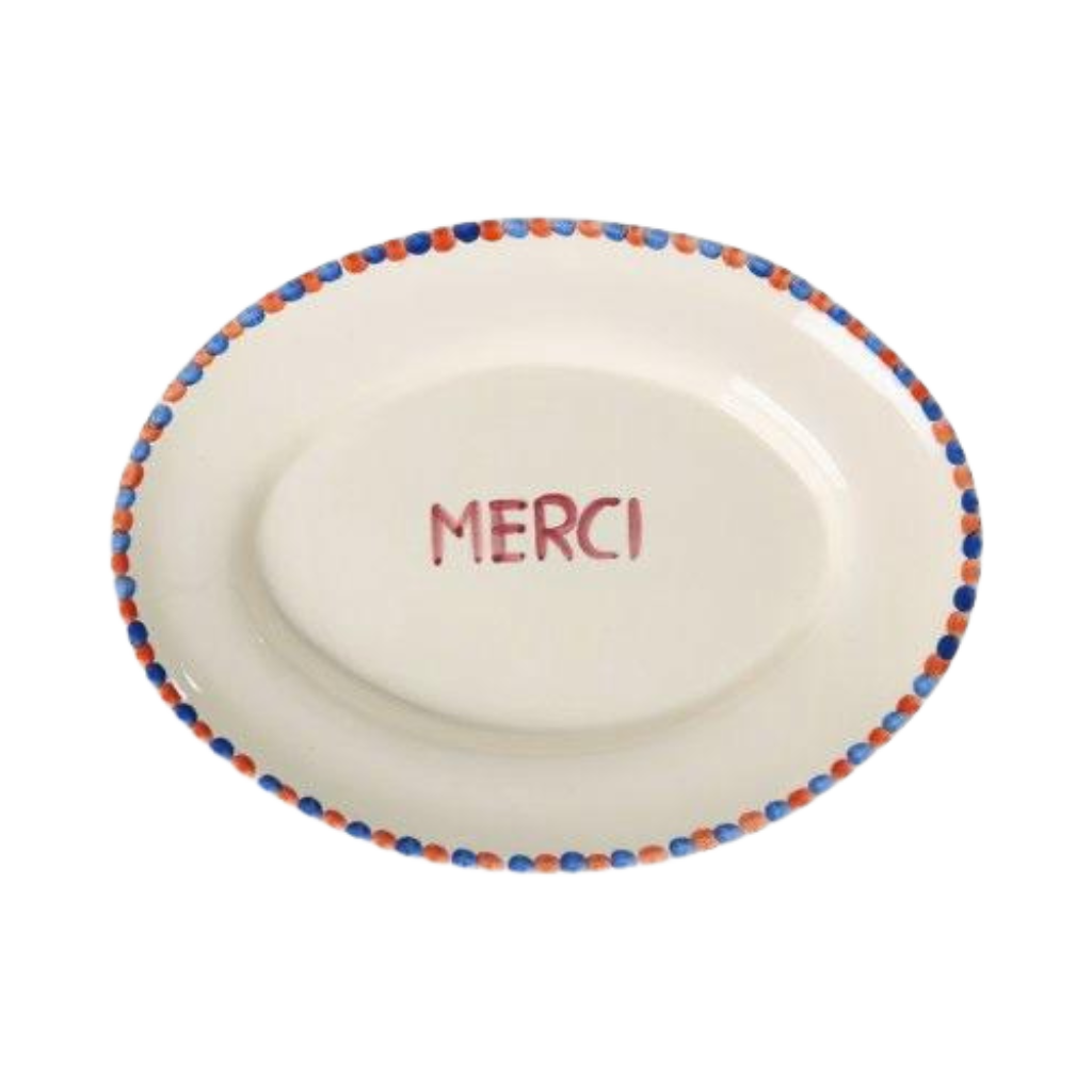 Ceramic Serving Platter with Hand-painted MERCI - Medium