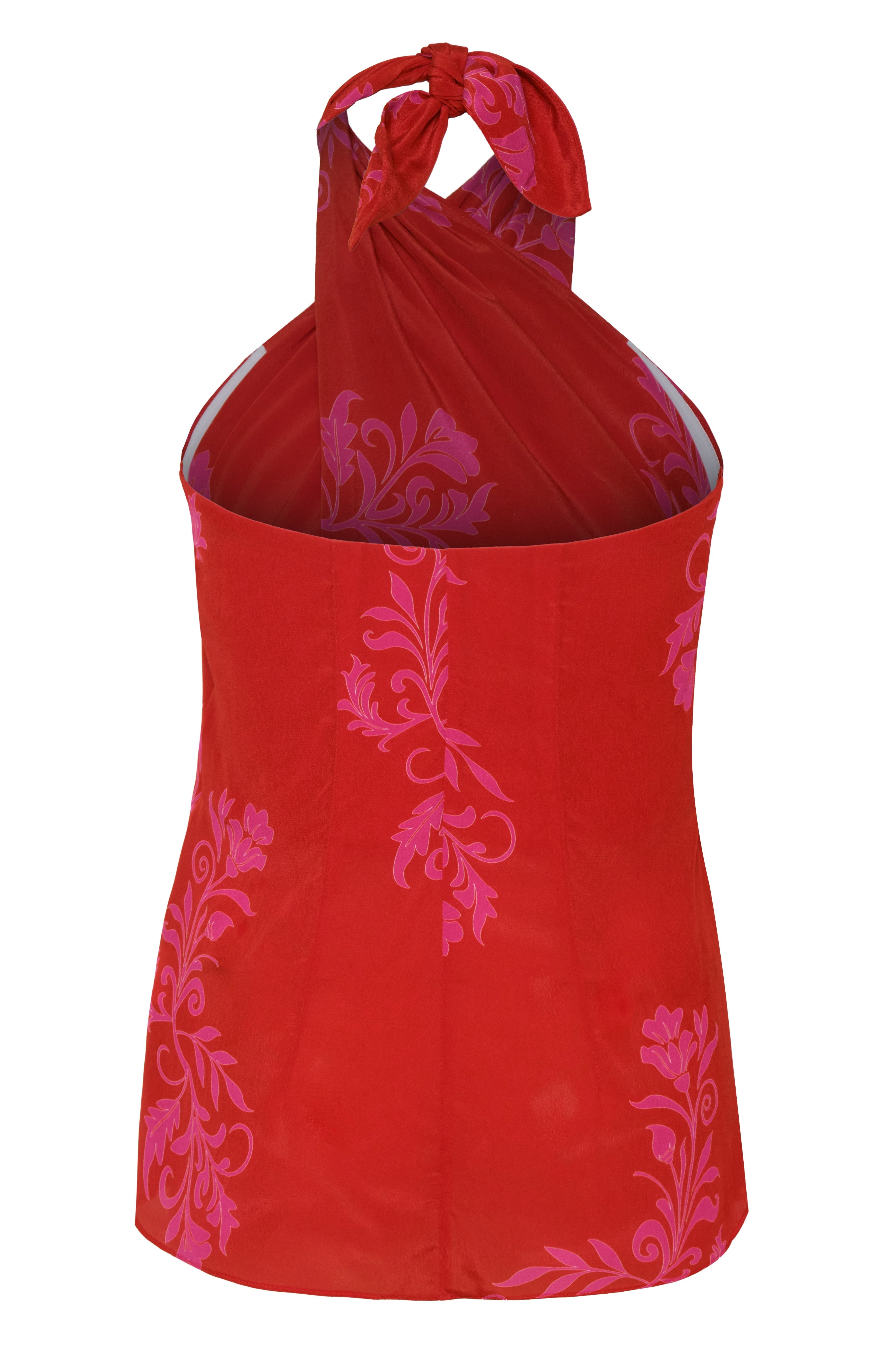 Cayetana Silk Crepe Blouse /  Red & Fuchsia Buganvilias