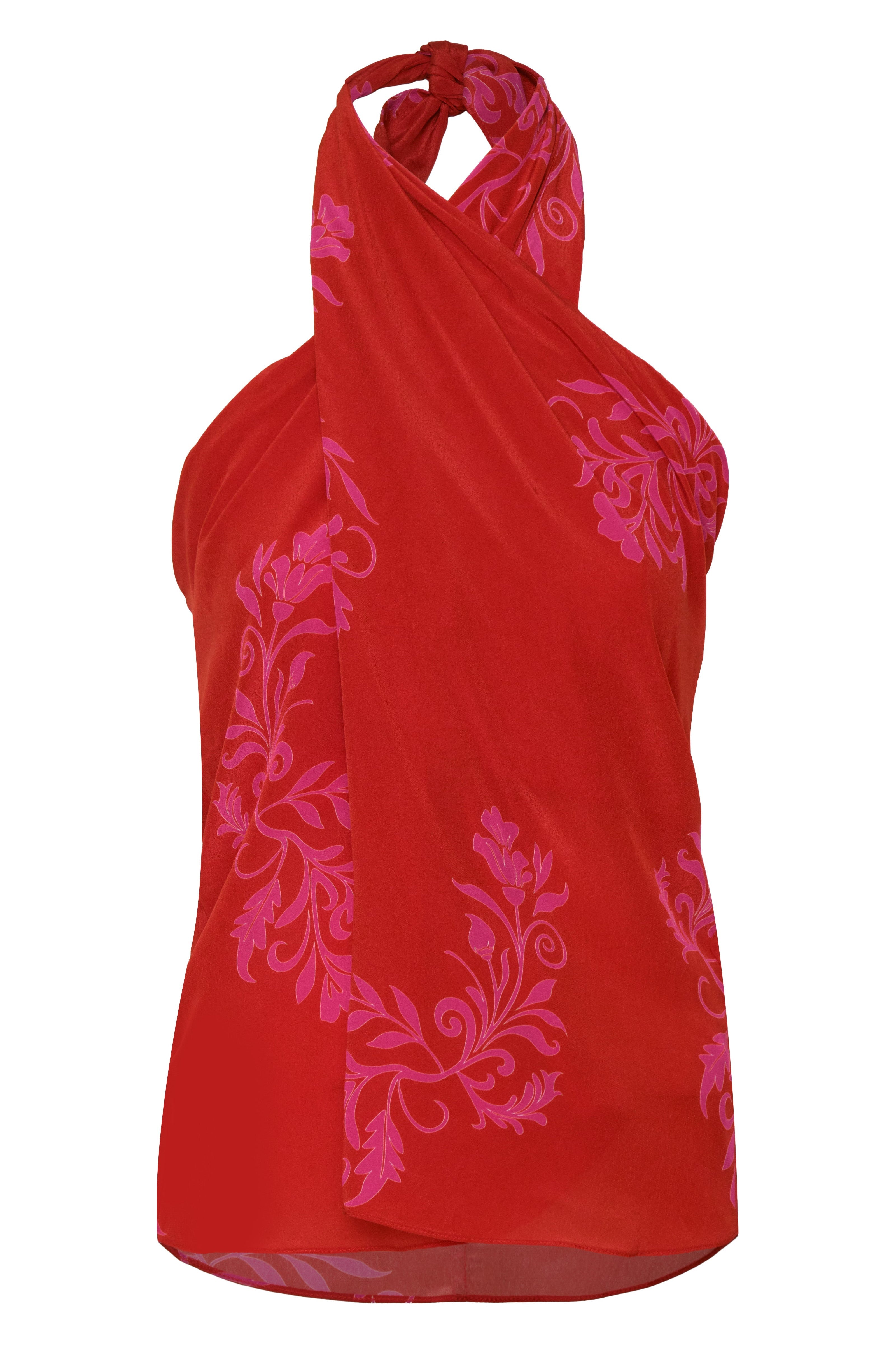 Cayetana Silk Crepe Blouse /  Red & Fuchsia Buganvilias