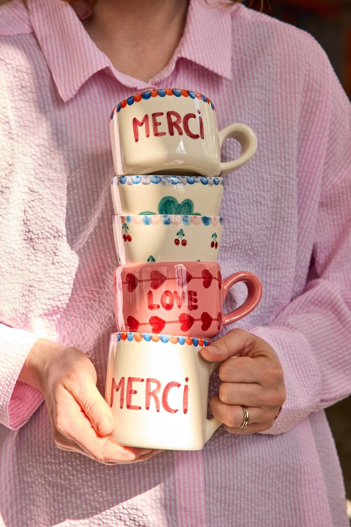 Ceramic Cappuccino Cup with Hand Painted Love - 6.7 oz