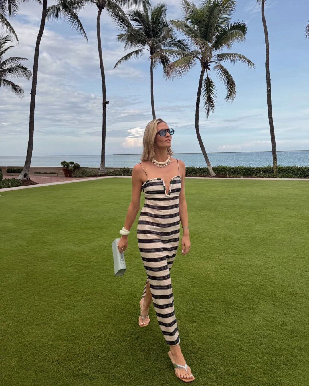 Antonia Linen Midi Dress / Navy Stripes