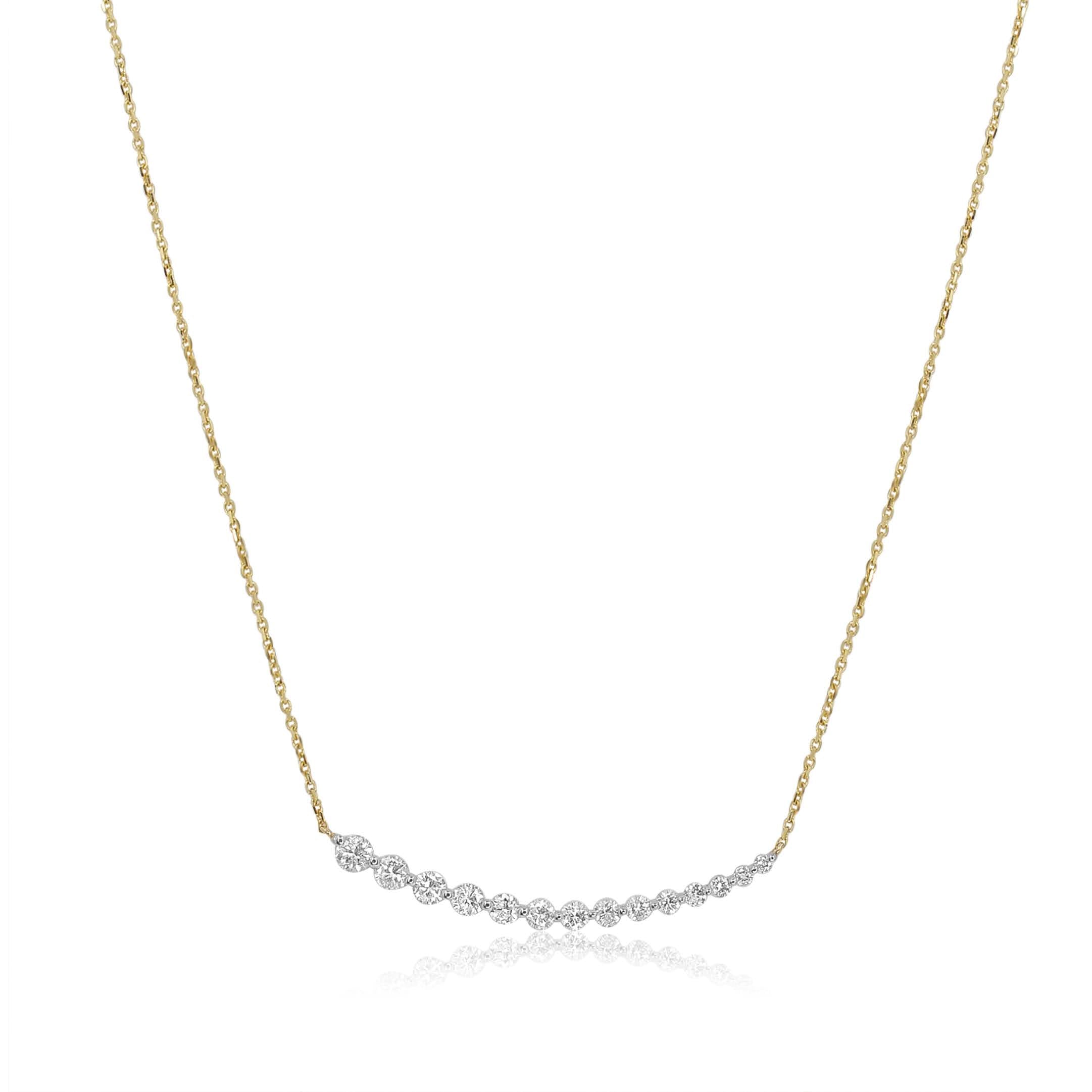Gold Graduated Diamond Curved Bar Necklace