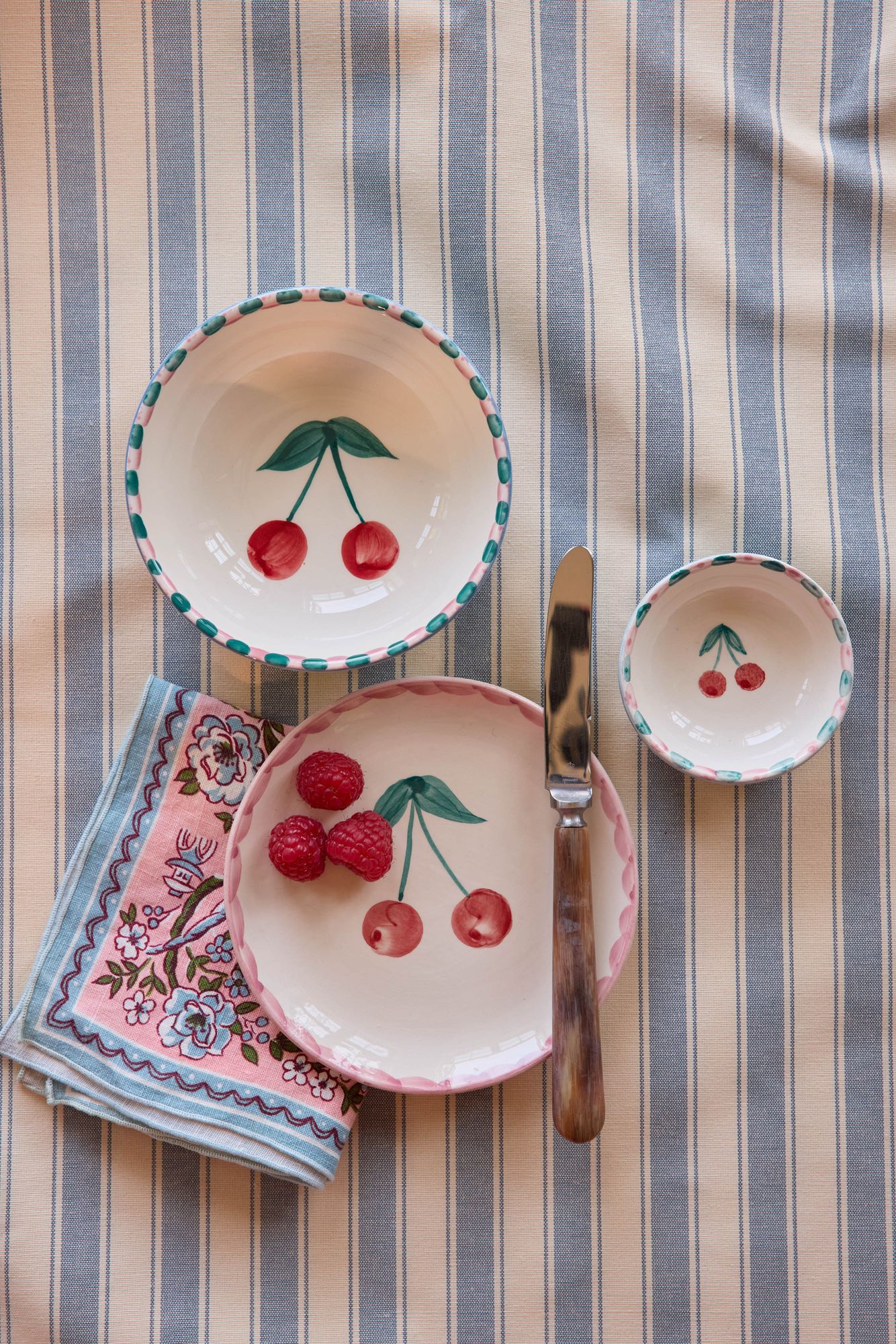 Ceramic Dipping Bowl with Hand-painted Cherries - Small - 3.38 oz