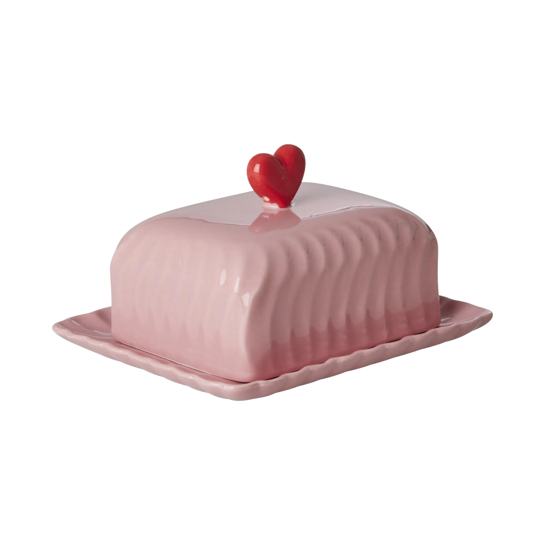 Ceramic Butter Dish with Red Heart – Pink