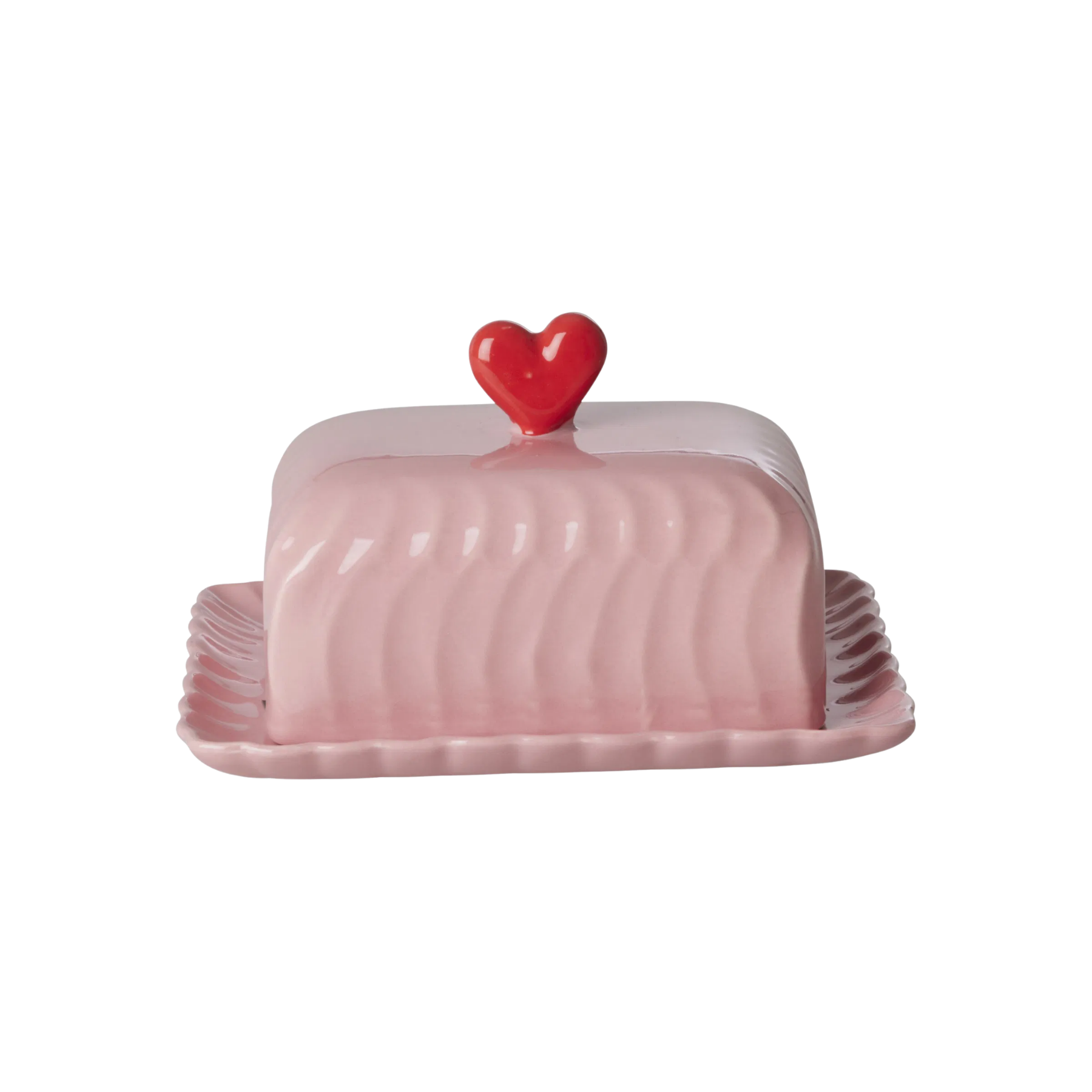 Ceramic Butter Dish with Red Heart – Pink