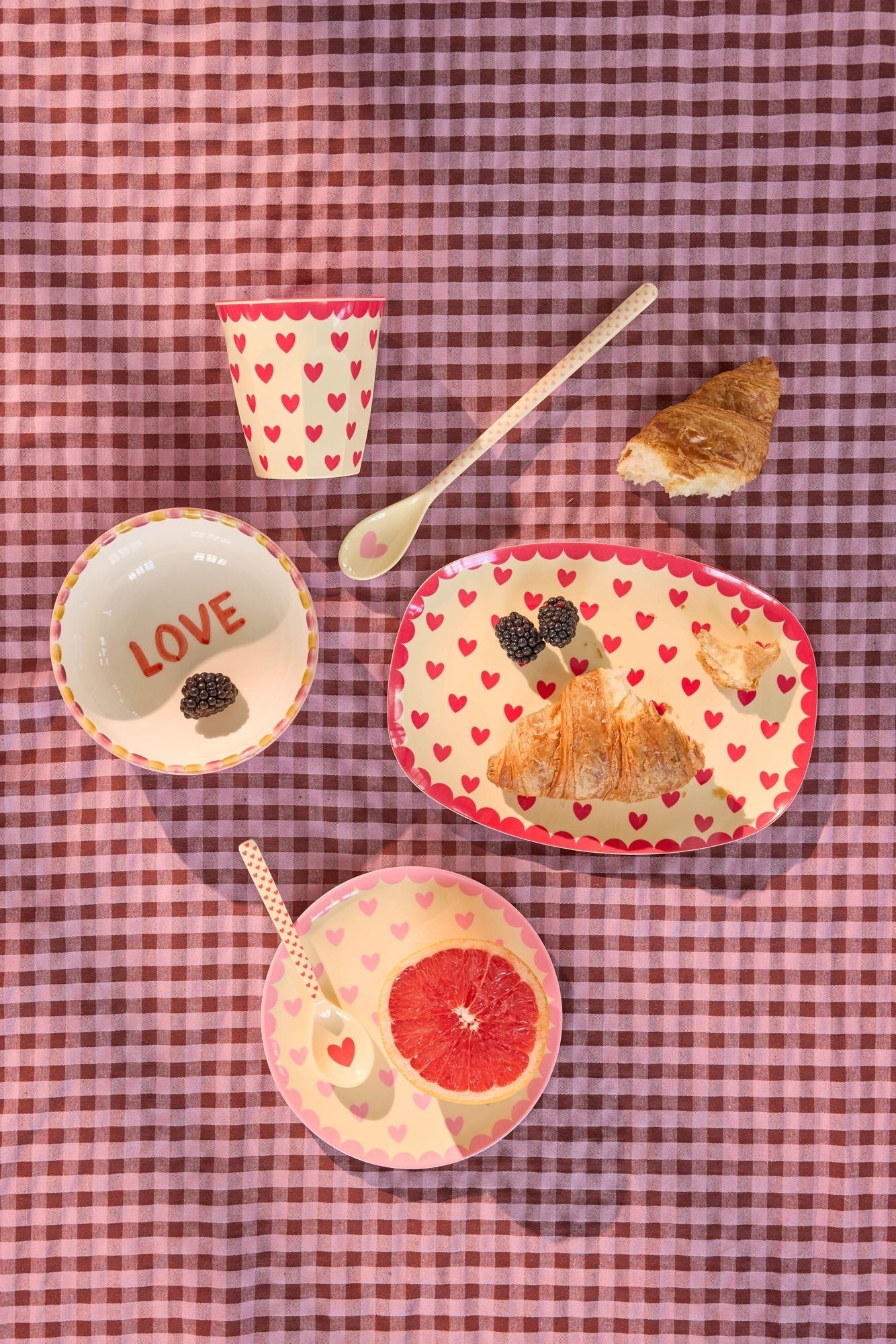 Melamine Cake Plate with Favorite Hearts Print -  Dark Pink - Small