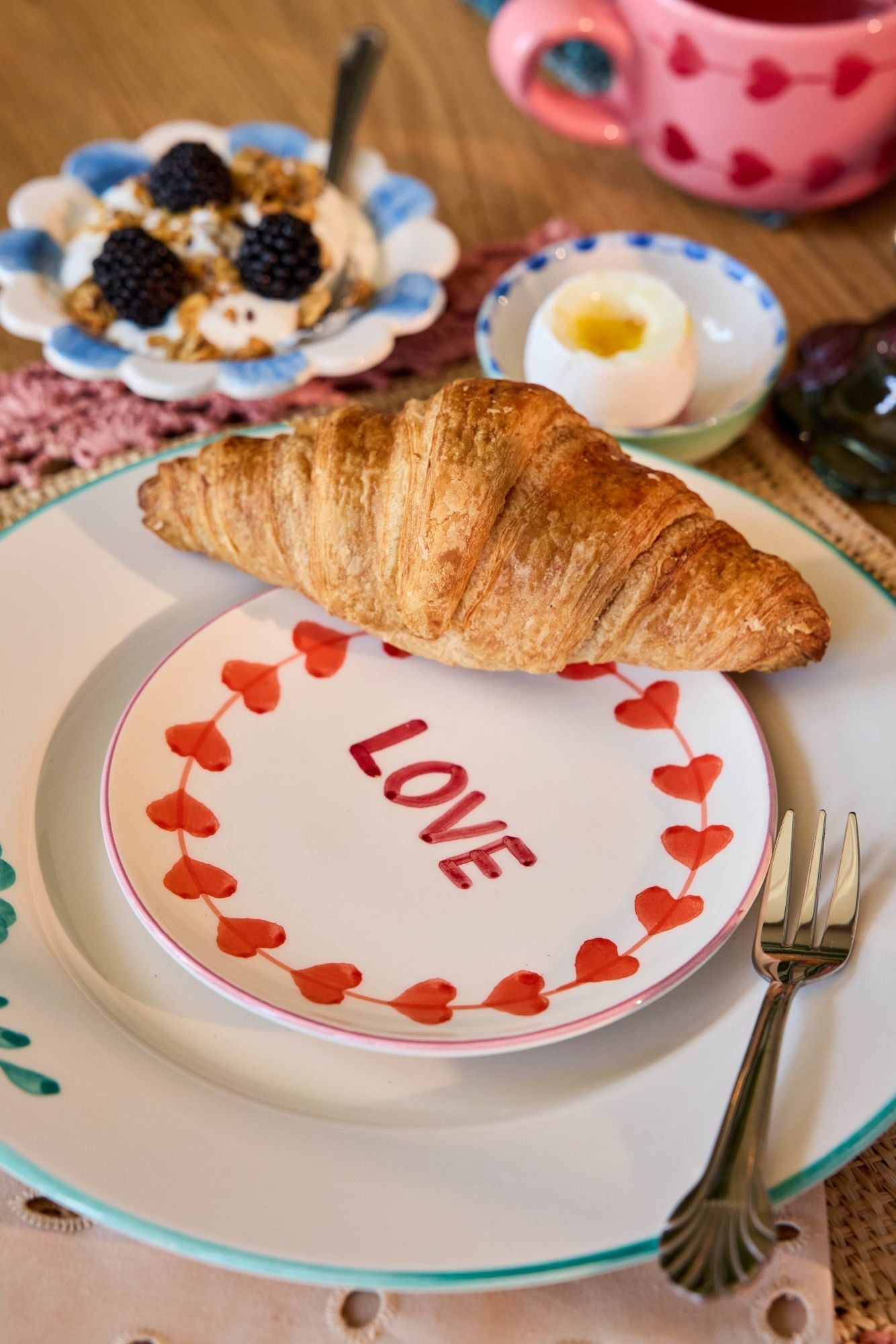 Ceramic Cake Plate with Hand-painted LOVE