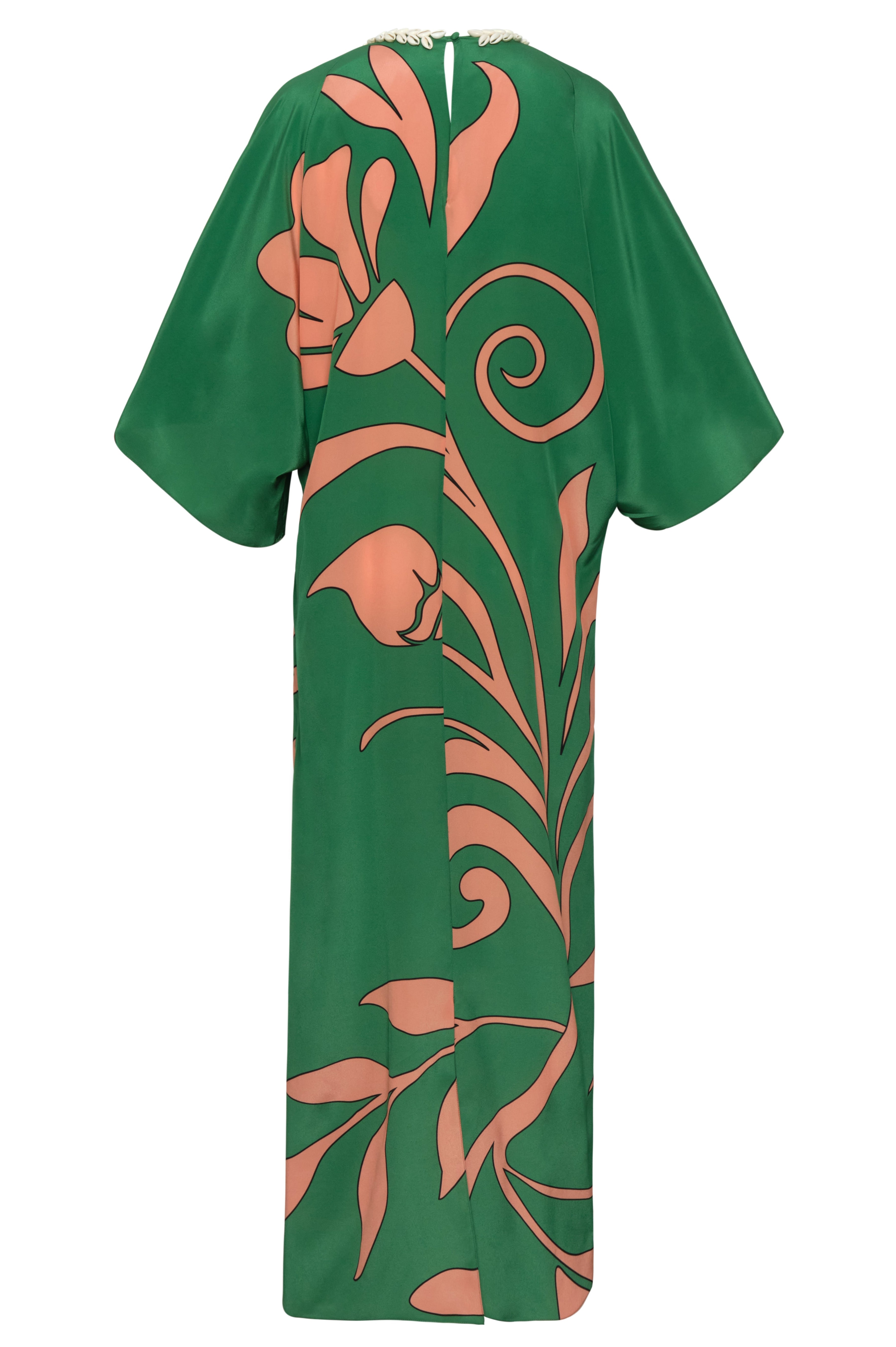 Andina Hand-Embroidered Crepe Tunic / Green Buganvilia