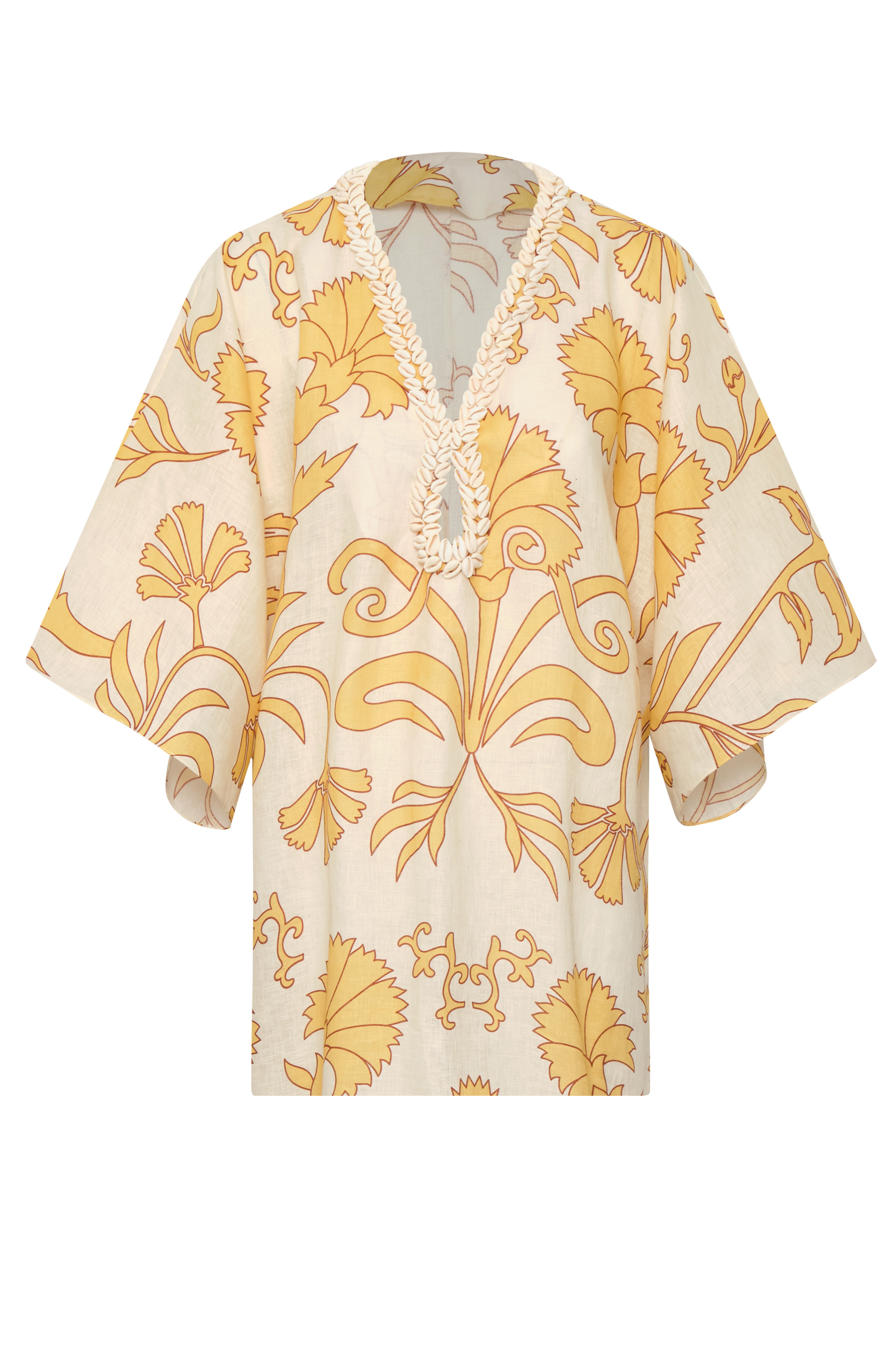 Andina Hand-Embroidered Linen Mini Tunic / Yellow Flowers