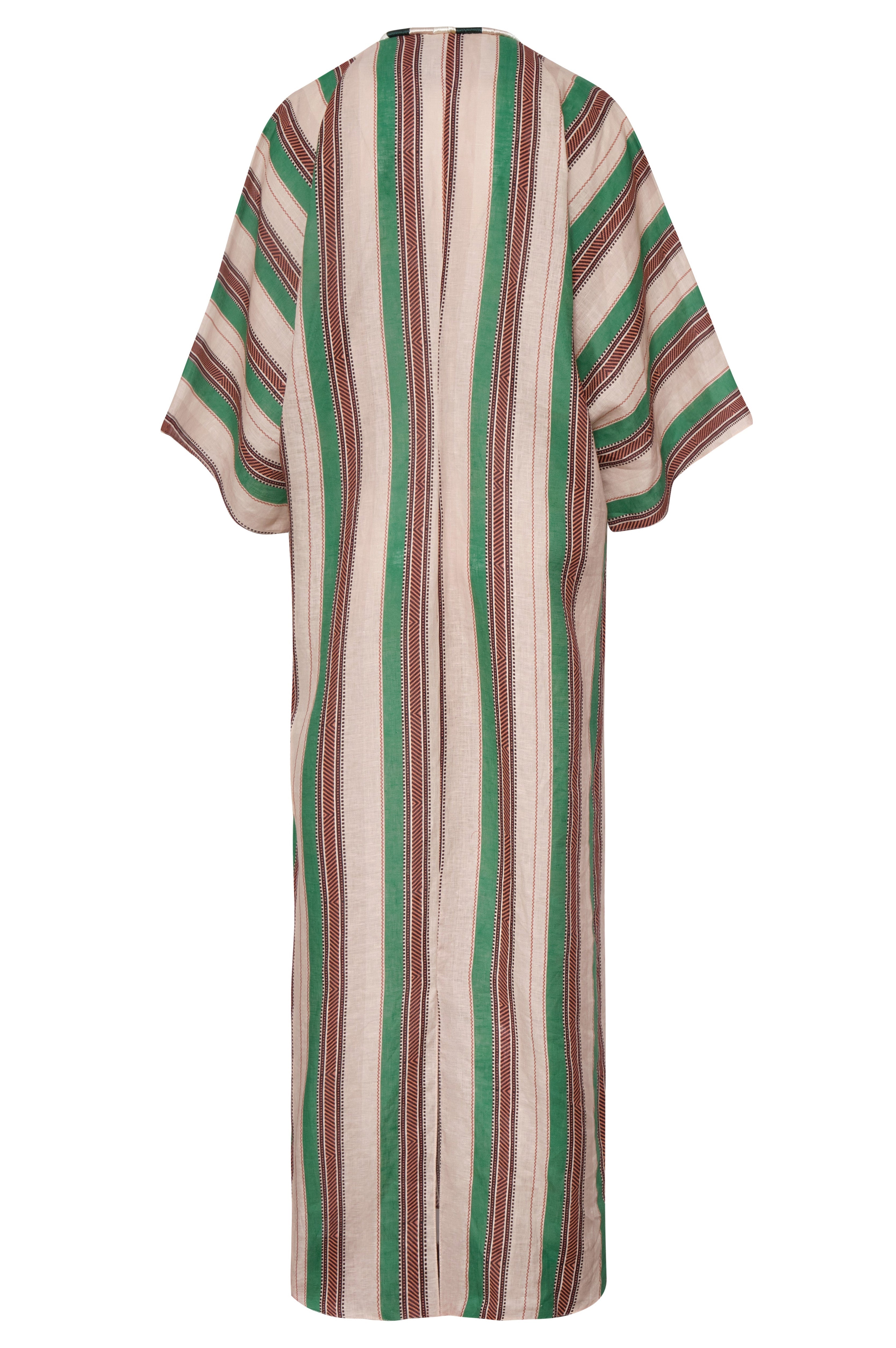 Andina Hand-Embroidered Linen Tunic / Green Artisanal Stripes