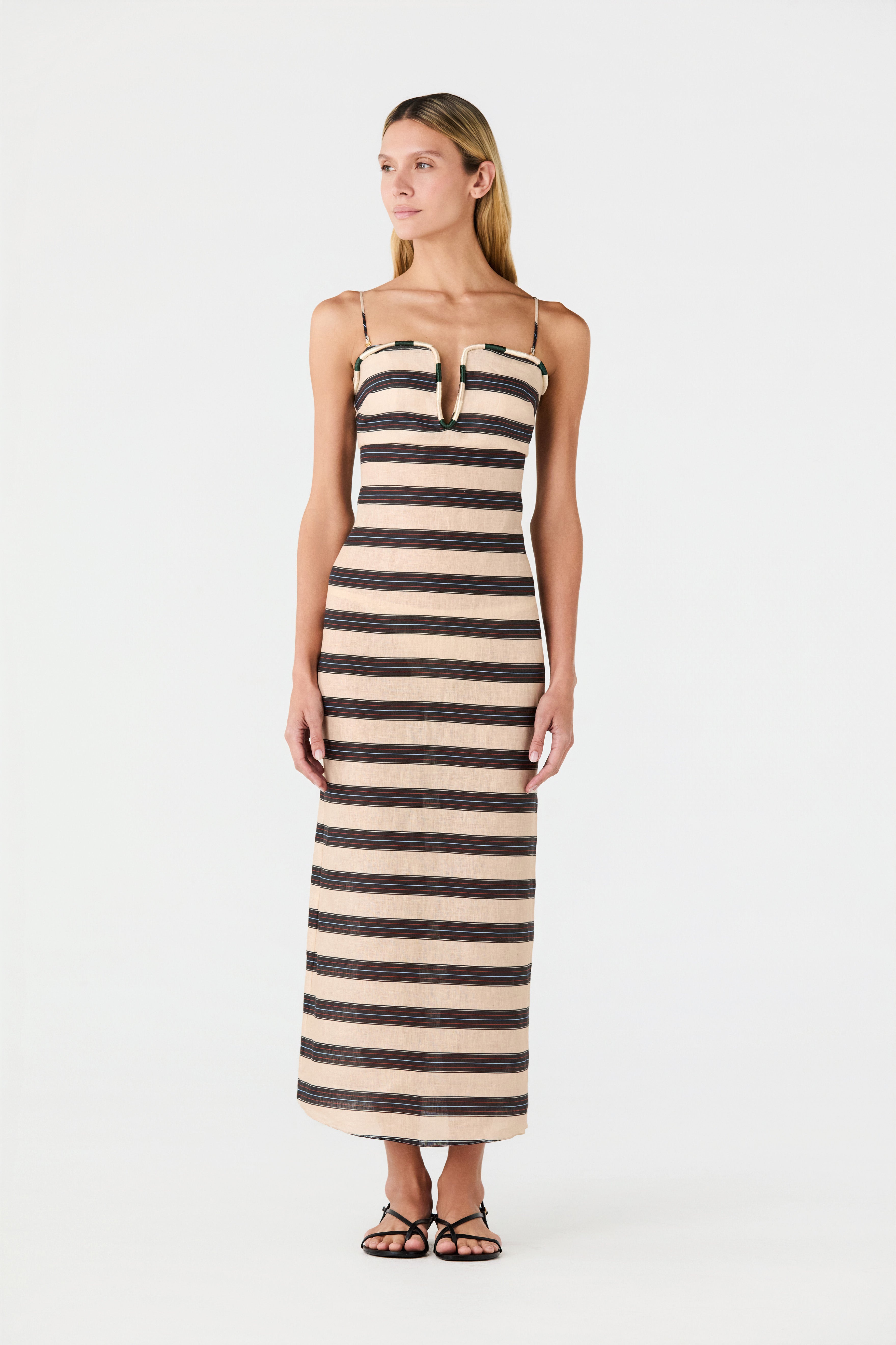 Antonia Linen Midi Dress / Navy Stripes