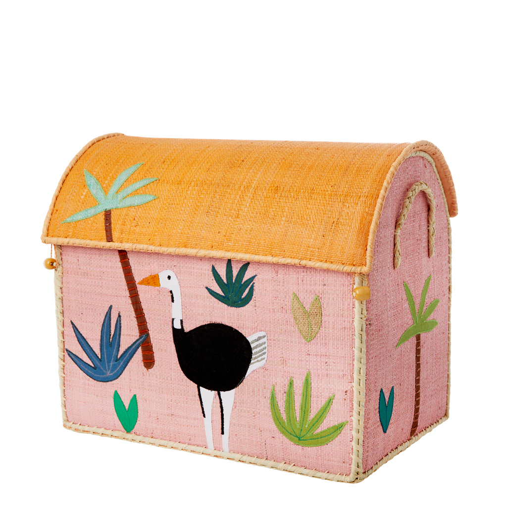Medium Raffia Storage Basket with Jungle Pink Theme
