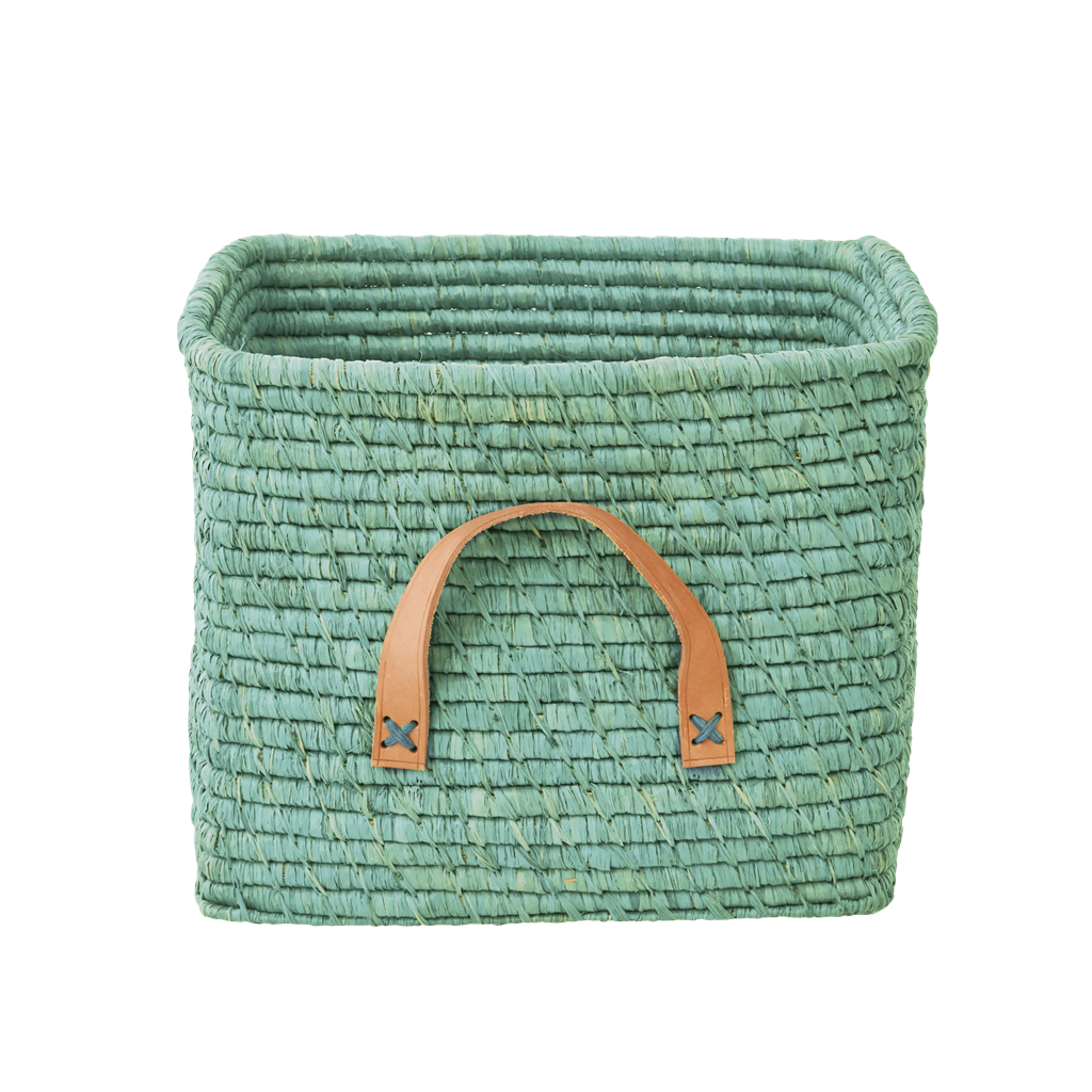 Square Raffia Basket - Mint