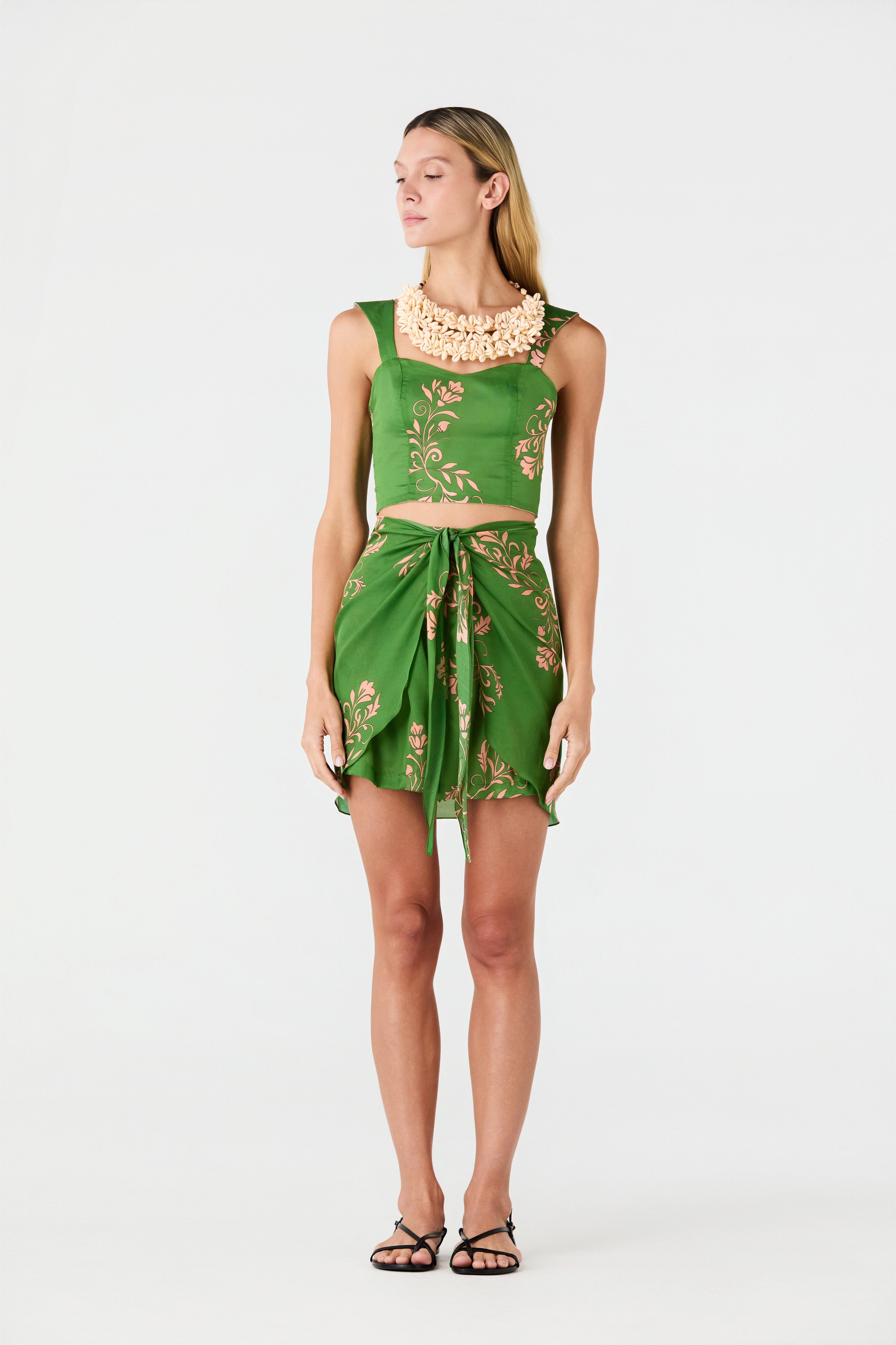 Calima Cotton Silk Top / Green Buganvilias