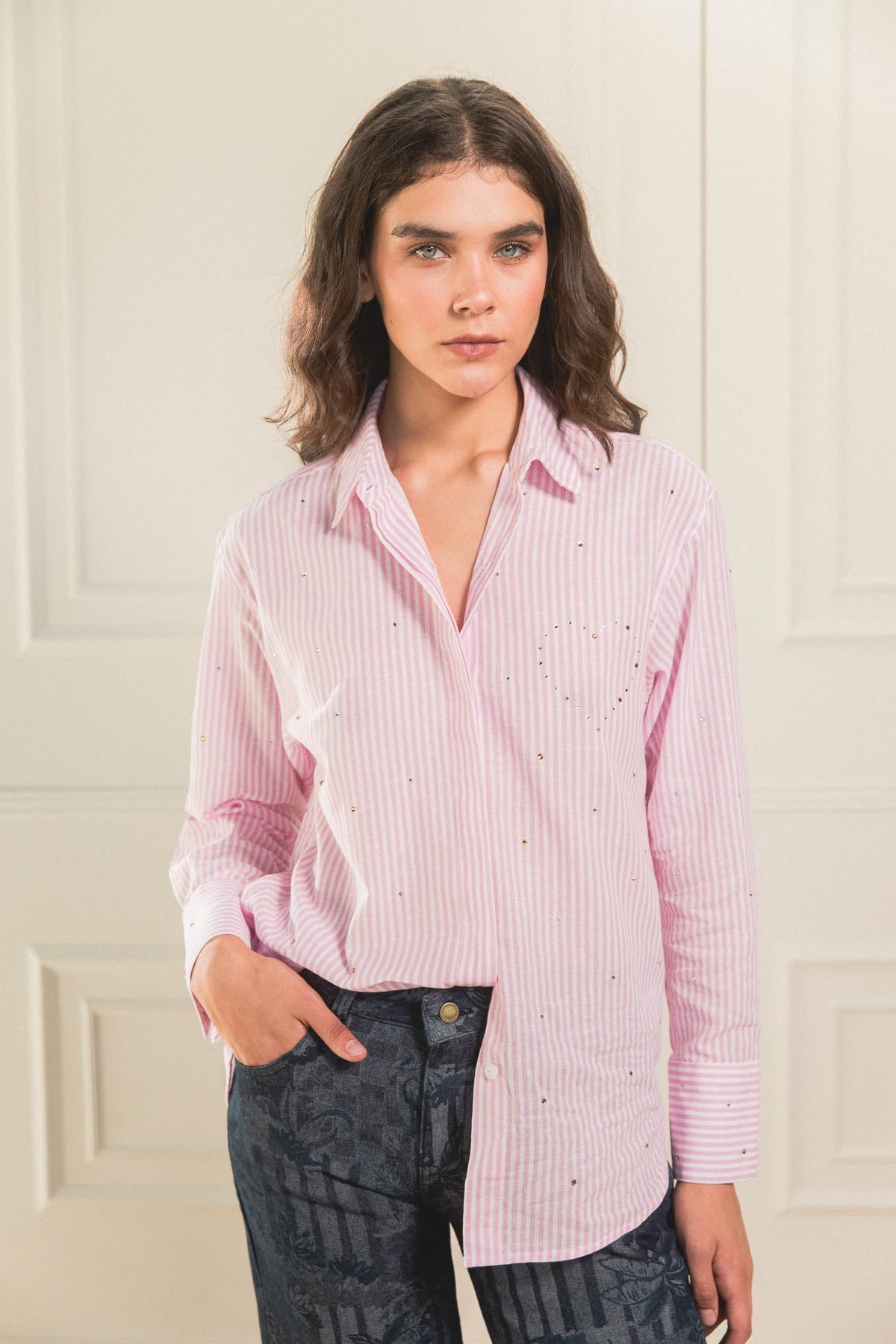 Camisa Shiny Heart Hot Pink