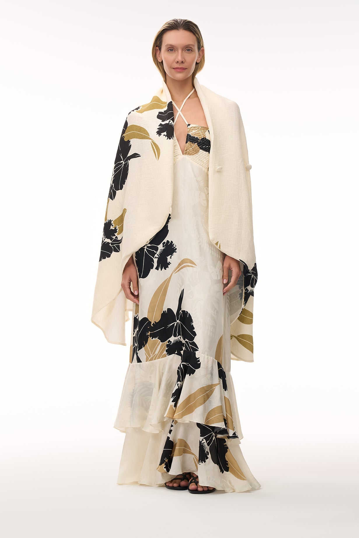 Sevillana Silk Jacquard Maxi Dress / Black Orchids