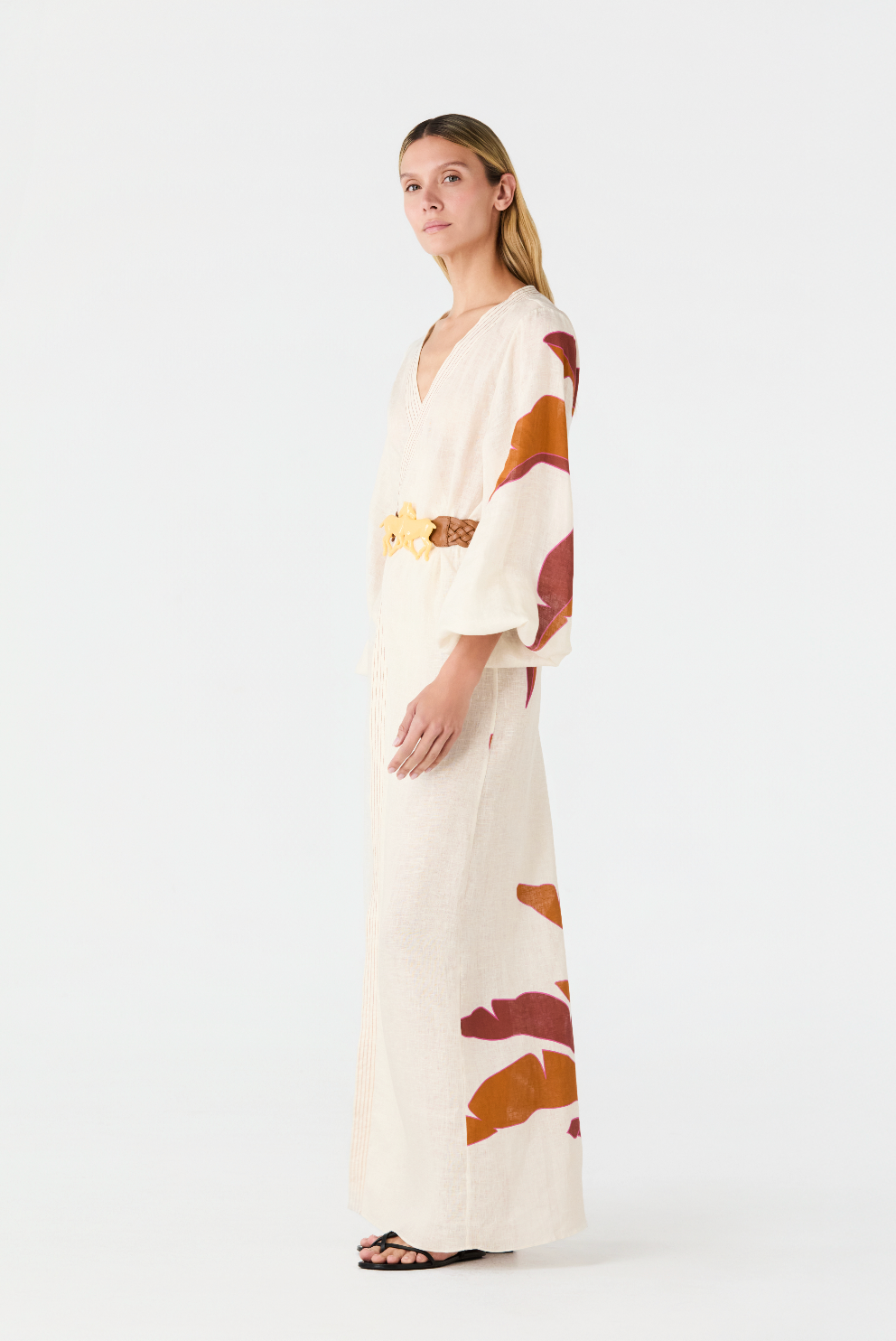 Hojarasca Linen Maxi Dress / Fuchsia Palm